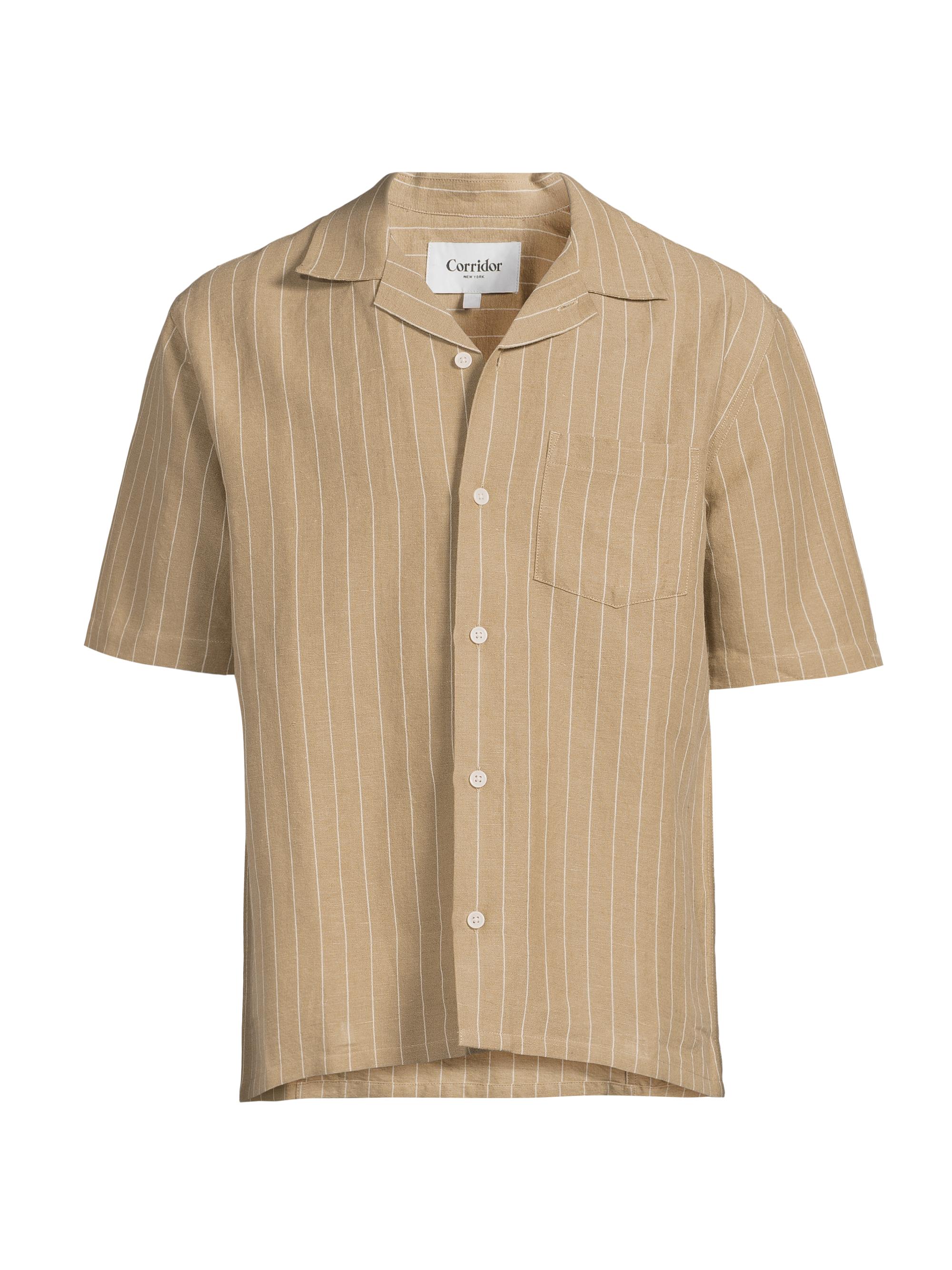 Corridor Men's Boulder Retro Linen-Cotton Camp Shirt - Khaki