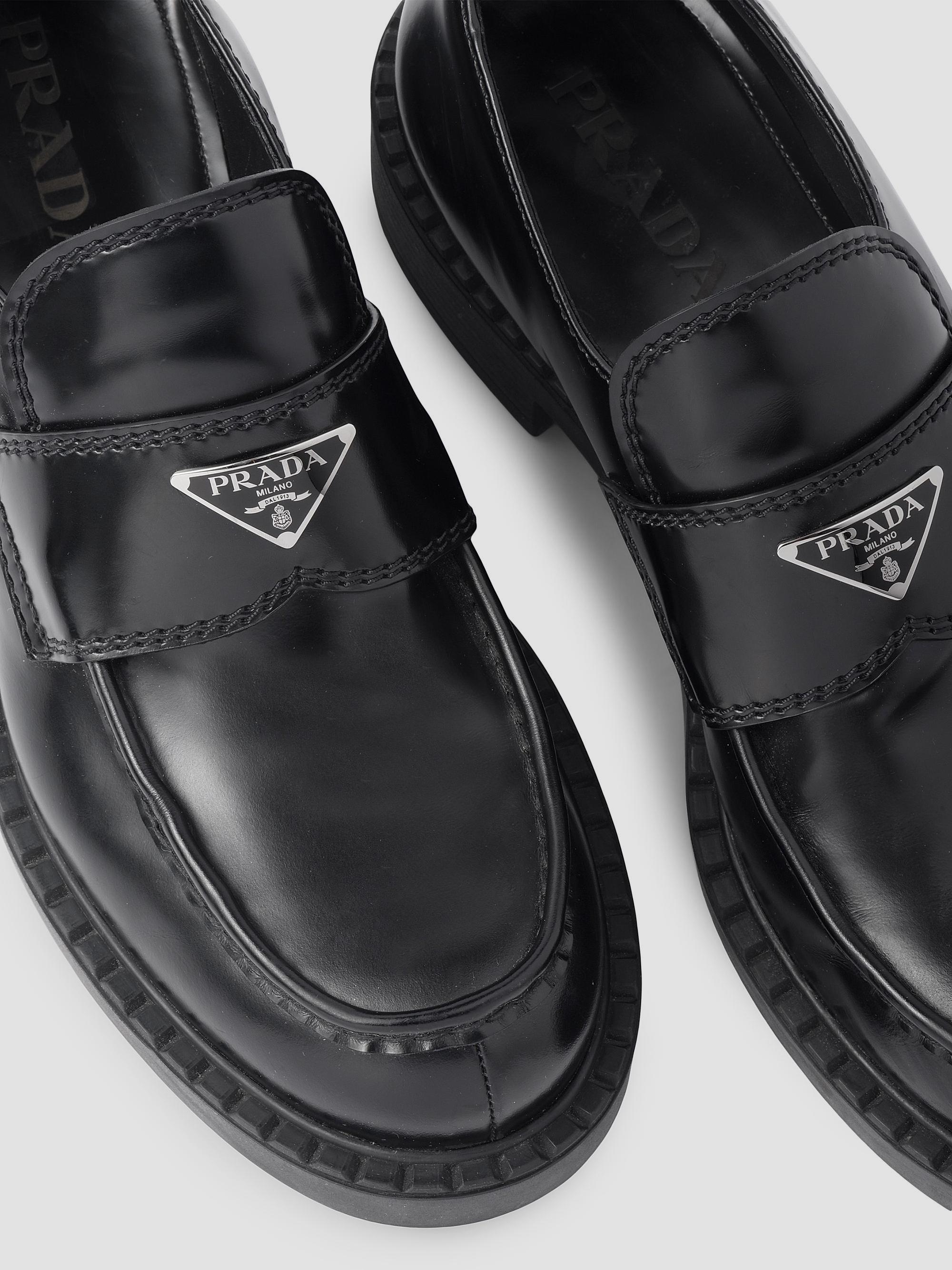 Prada Men's Brushed Leather Loafers - Black | Thumbnail 5