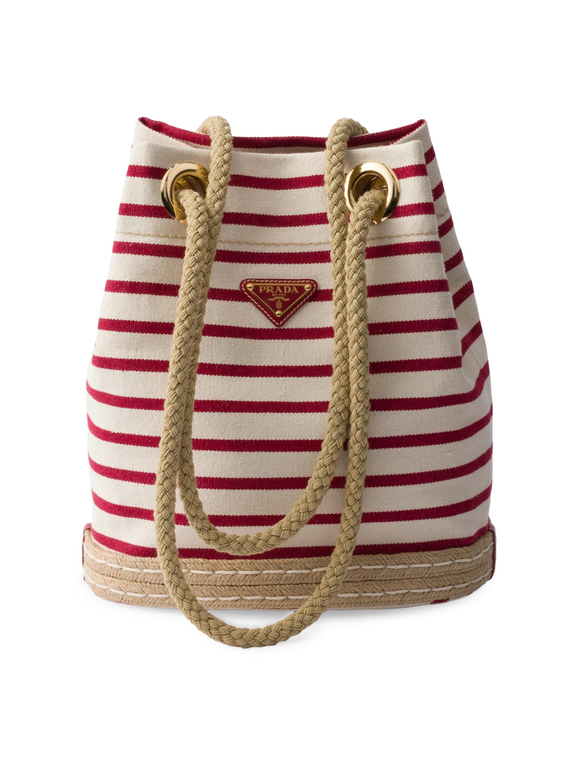Prada Women's Mariner  Striped Bucket Bag - Red White