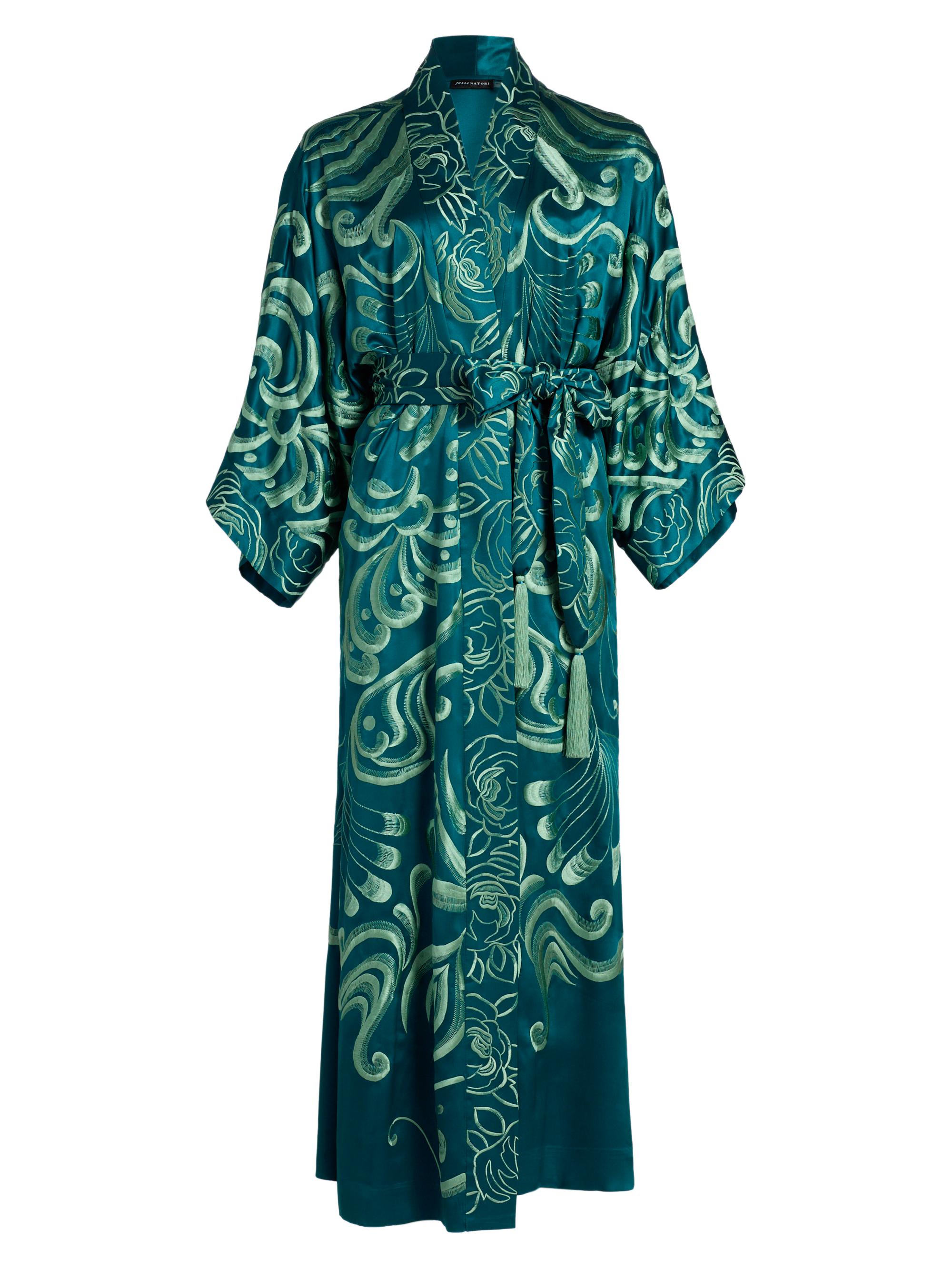 Josie Natori Women's Nouveau Couture Embroidered Silk Robe - Spruce