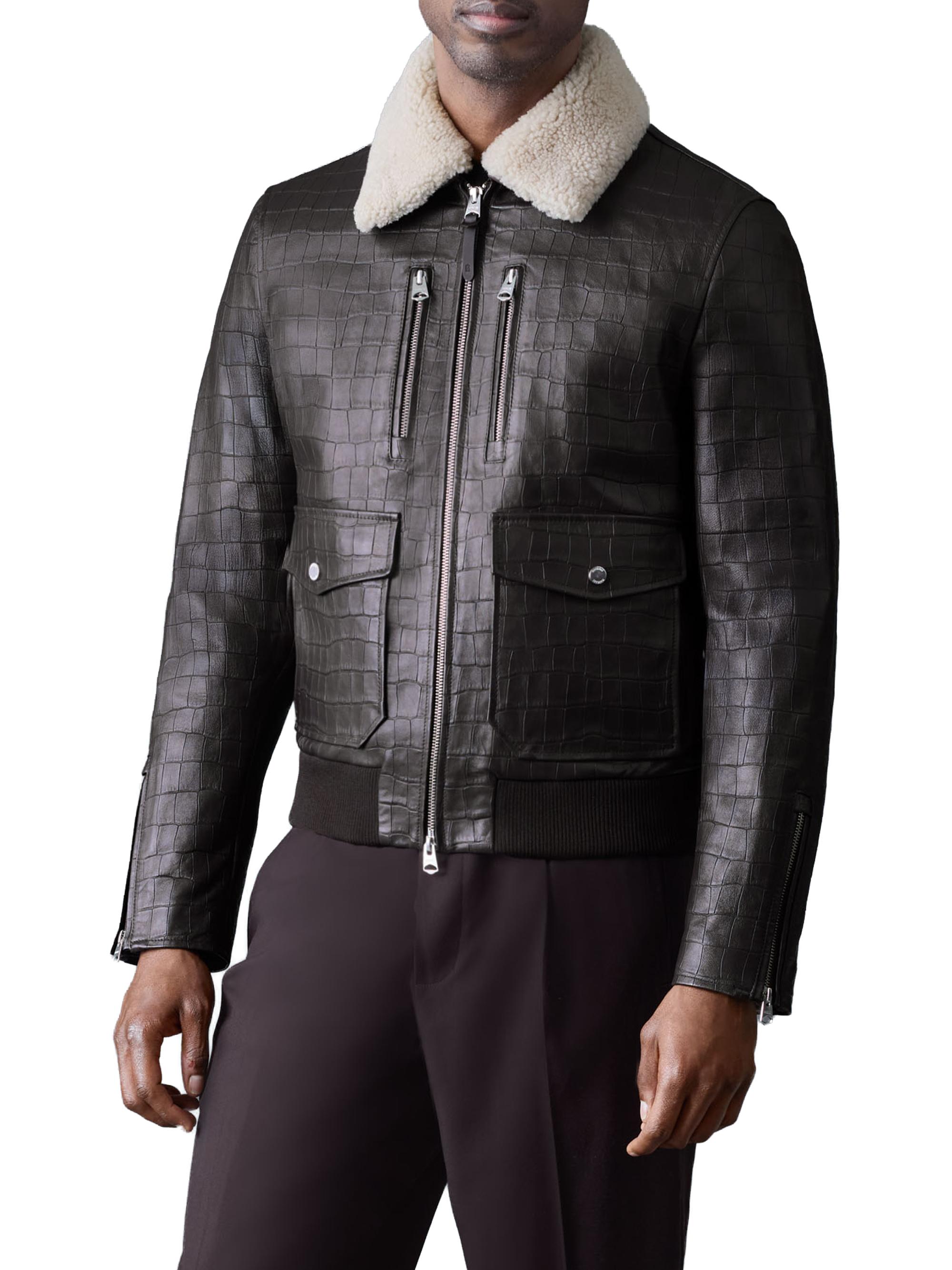 Mackage Men's Chance Croc-Embossed Leather Trucker Jacket - Coffee