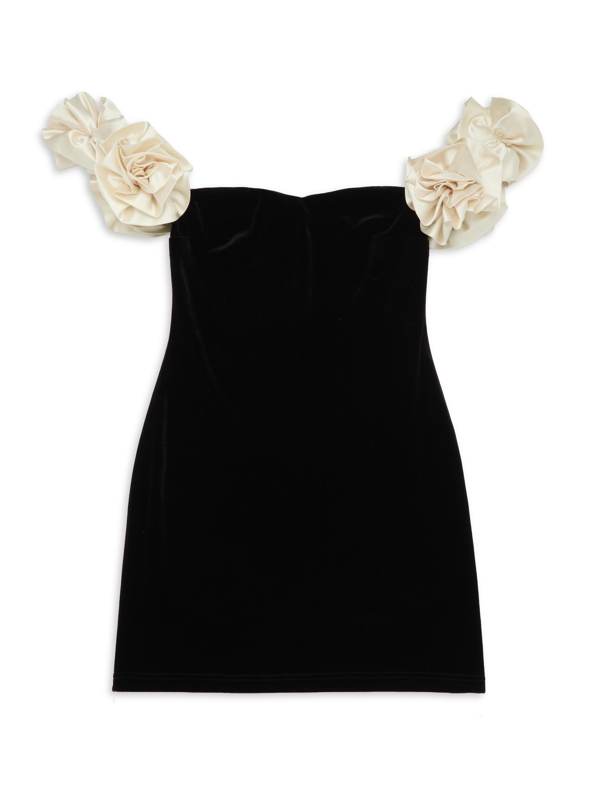 Theme Girl's Montgomery Rosette Off-The-Shoulder Velour Minidress - Black