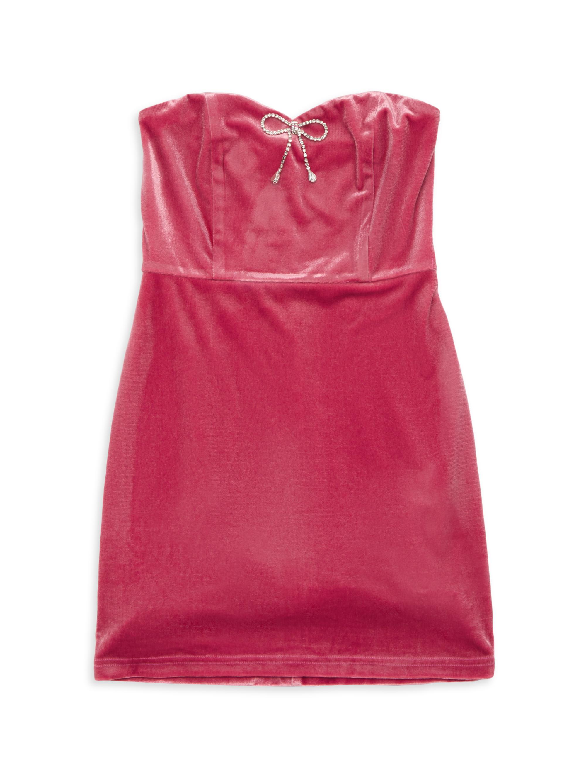 Theme Girl's Ella Velour Diamonte Bow-Accented Dress - Pink