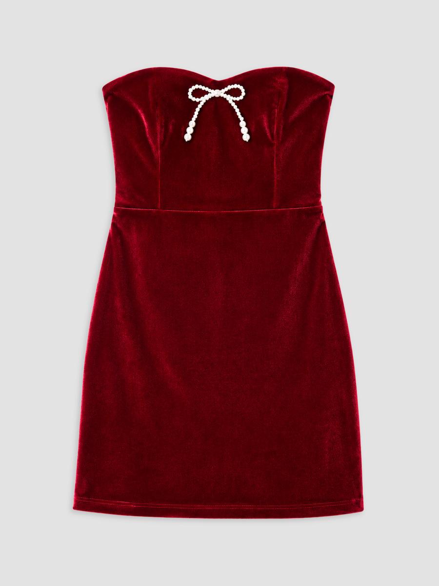 Theme Girl's Girl's Ella Velour Diamonte Bow-accented Dress In Wine