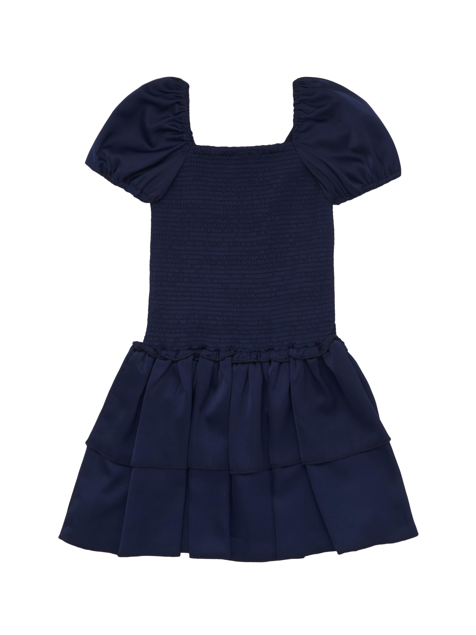 Theme Girl's Lexi Cap-Sleeve Smocked Dress - Navy