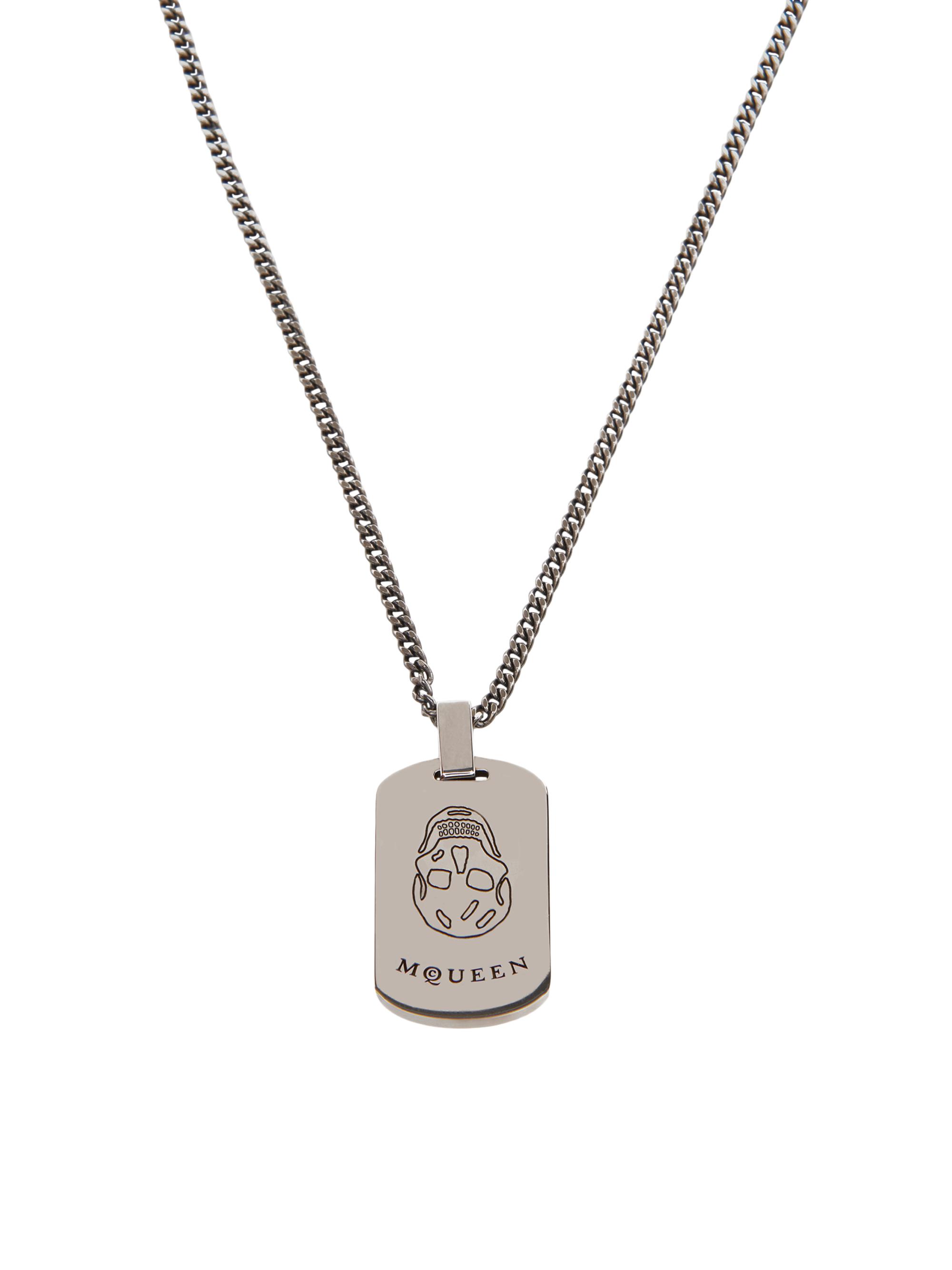 McQueen Men's Skull Plate Necklace - Silver Black Antil