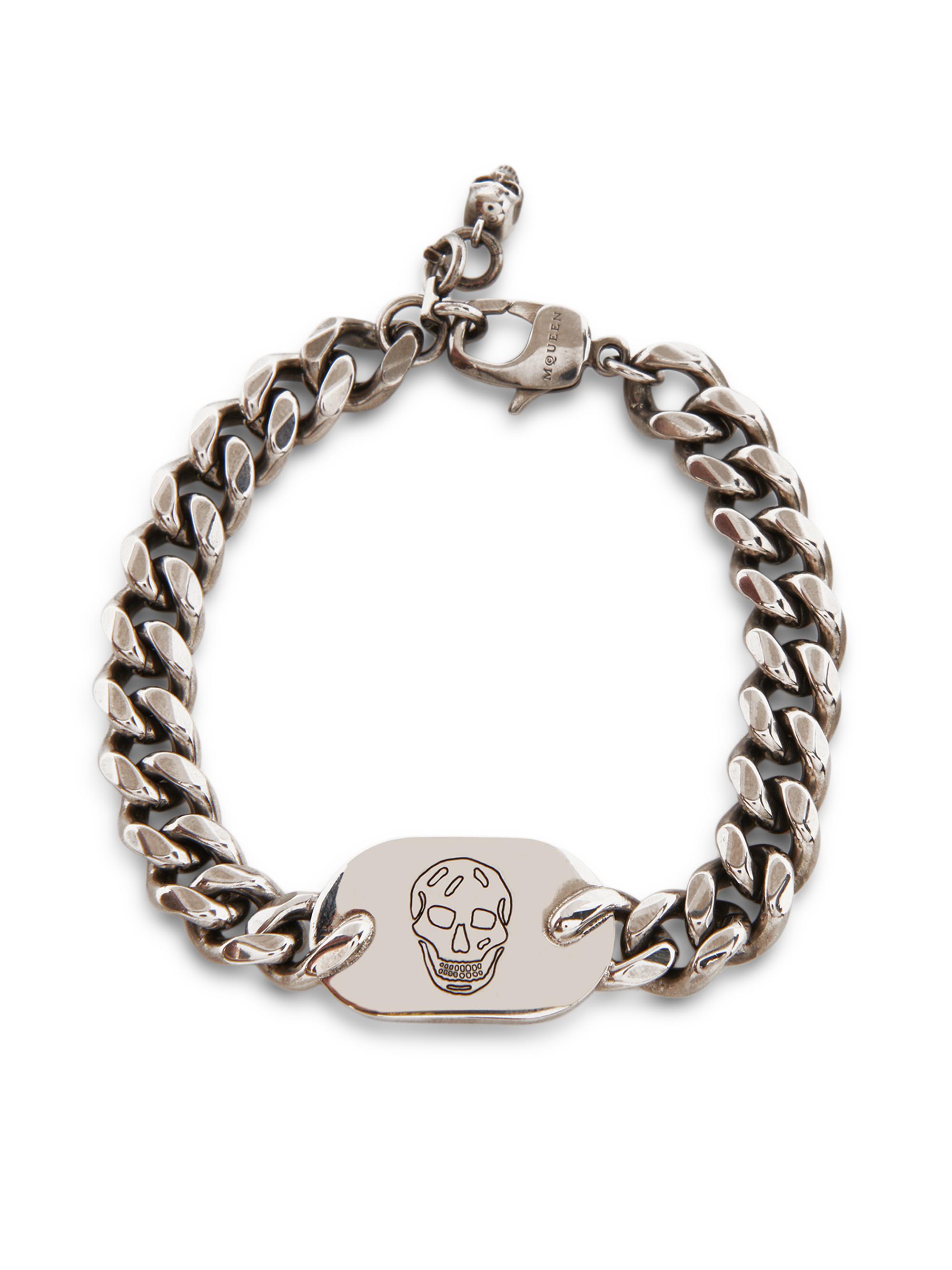 McQueen Men's Skull Plate Bracelet - Silver Black Antil