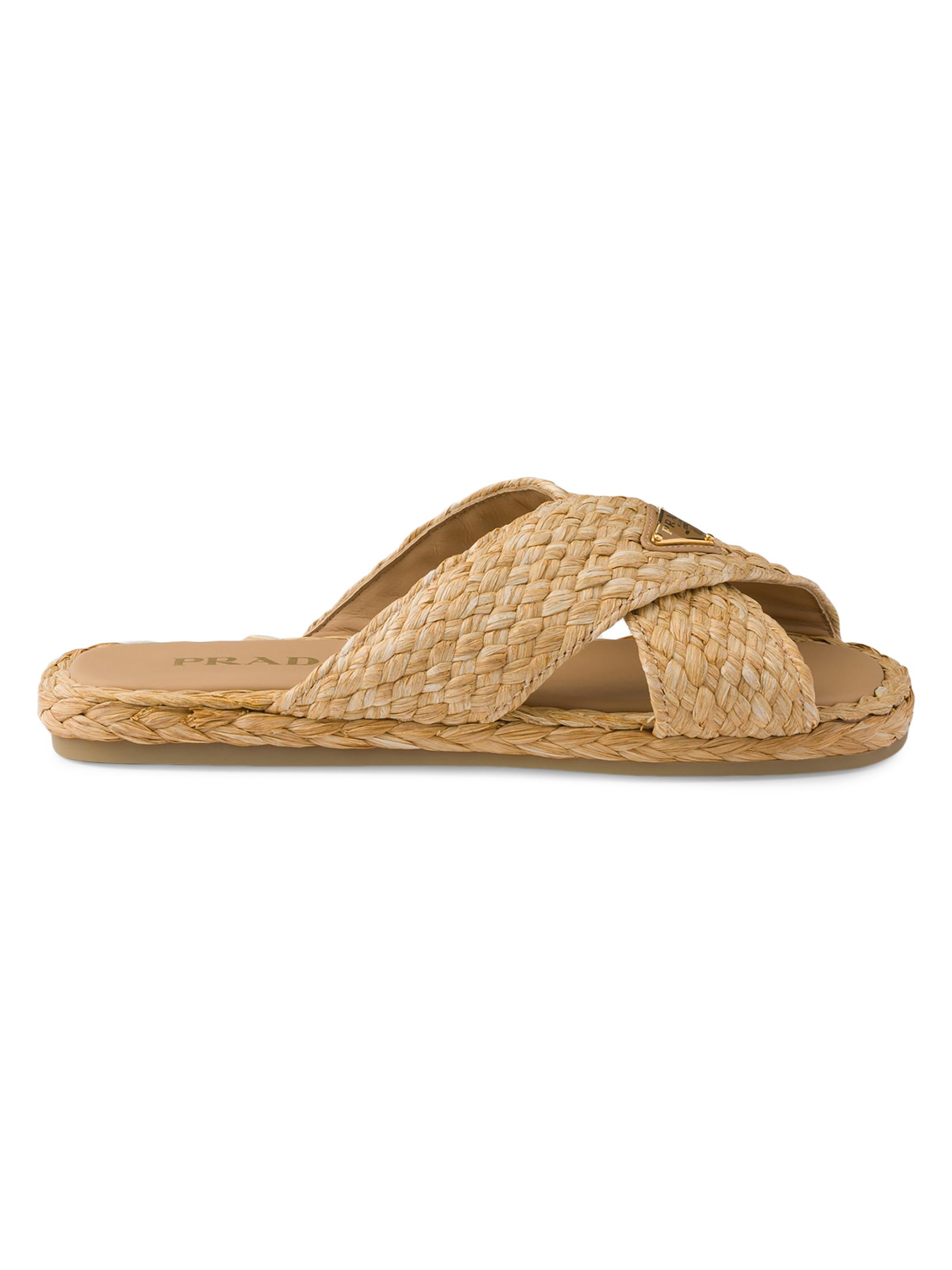 Prada Women's Raffia Crisscross Slides - Black