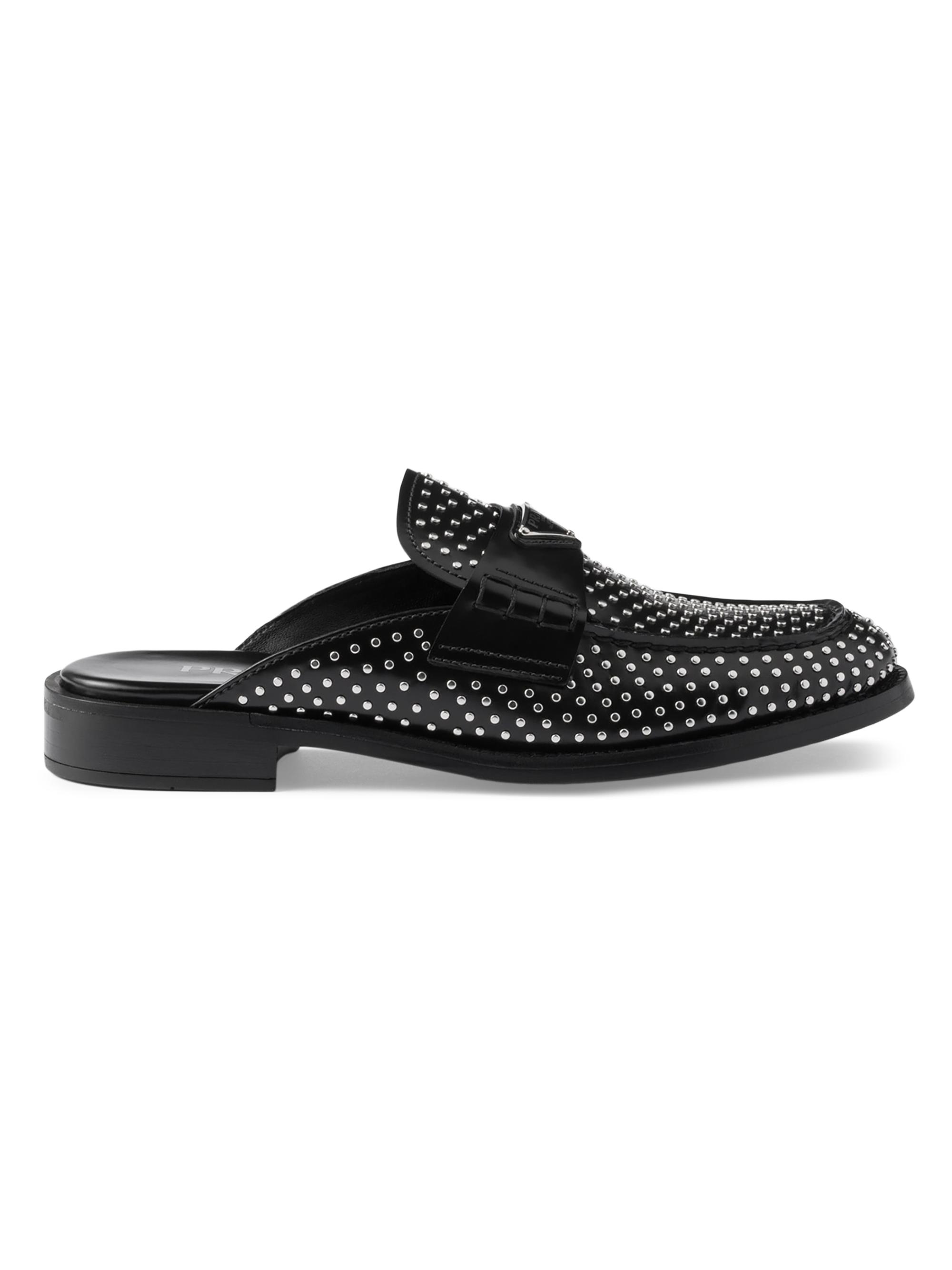 Prada Women's Studded Brushed Leather Mules - Black