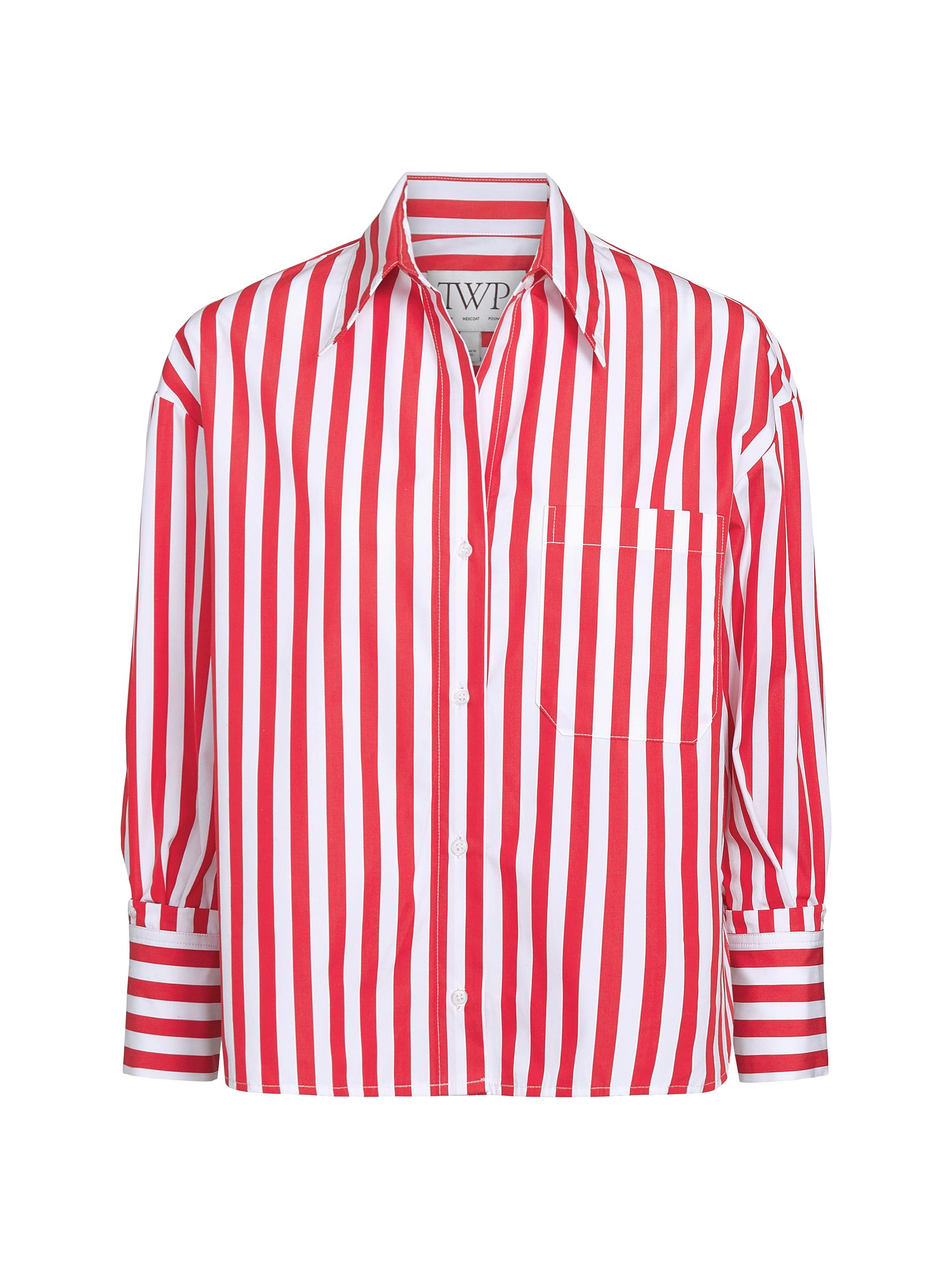 TWP Women's J. D. Striped Cotton Button-Front Shirt - Red White