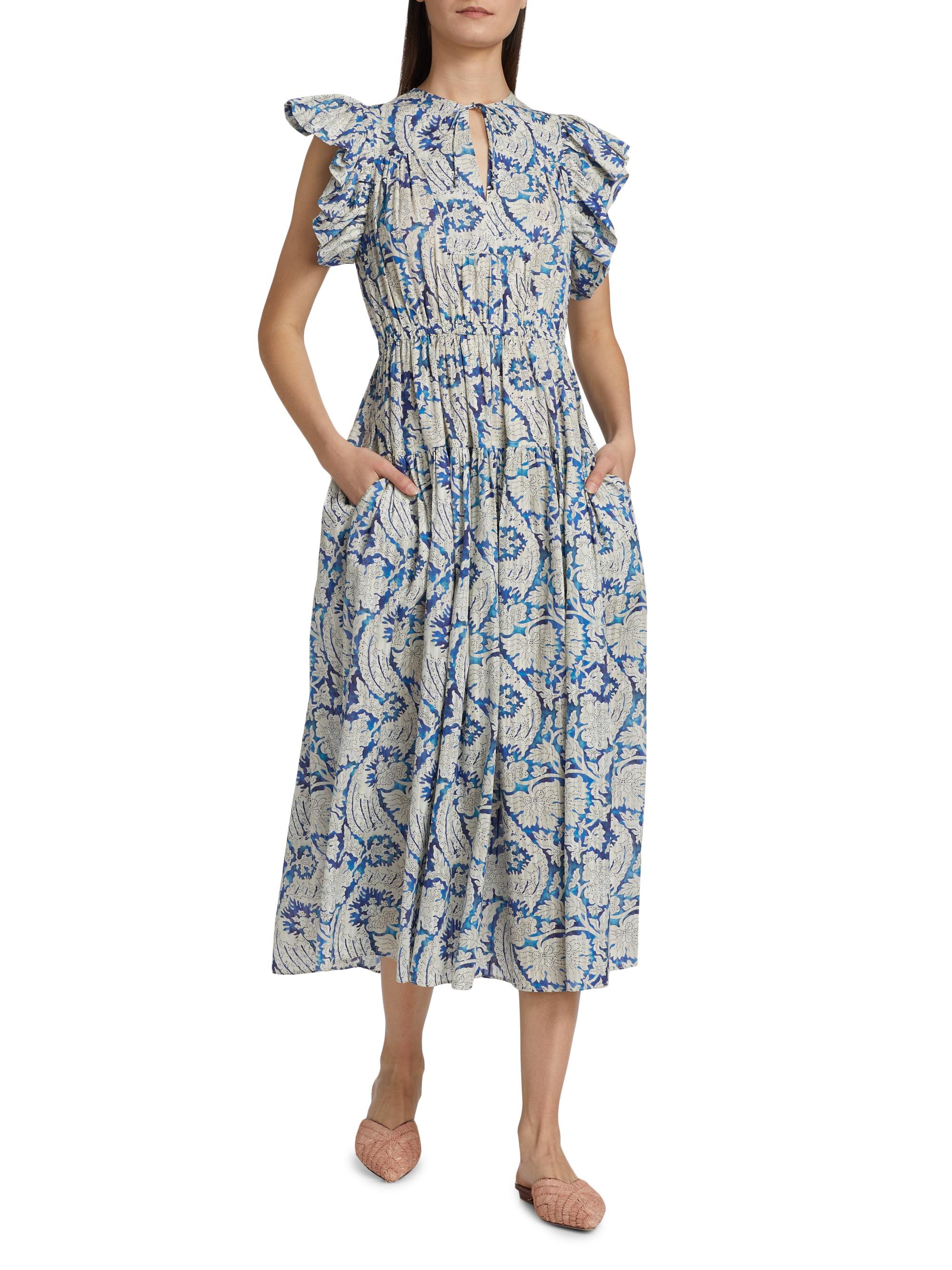 knee length dresses for ladies Textured Floral Print Flutter Sleeves Midi Dress –  www.shoppesonmainconover.com main image 1