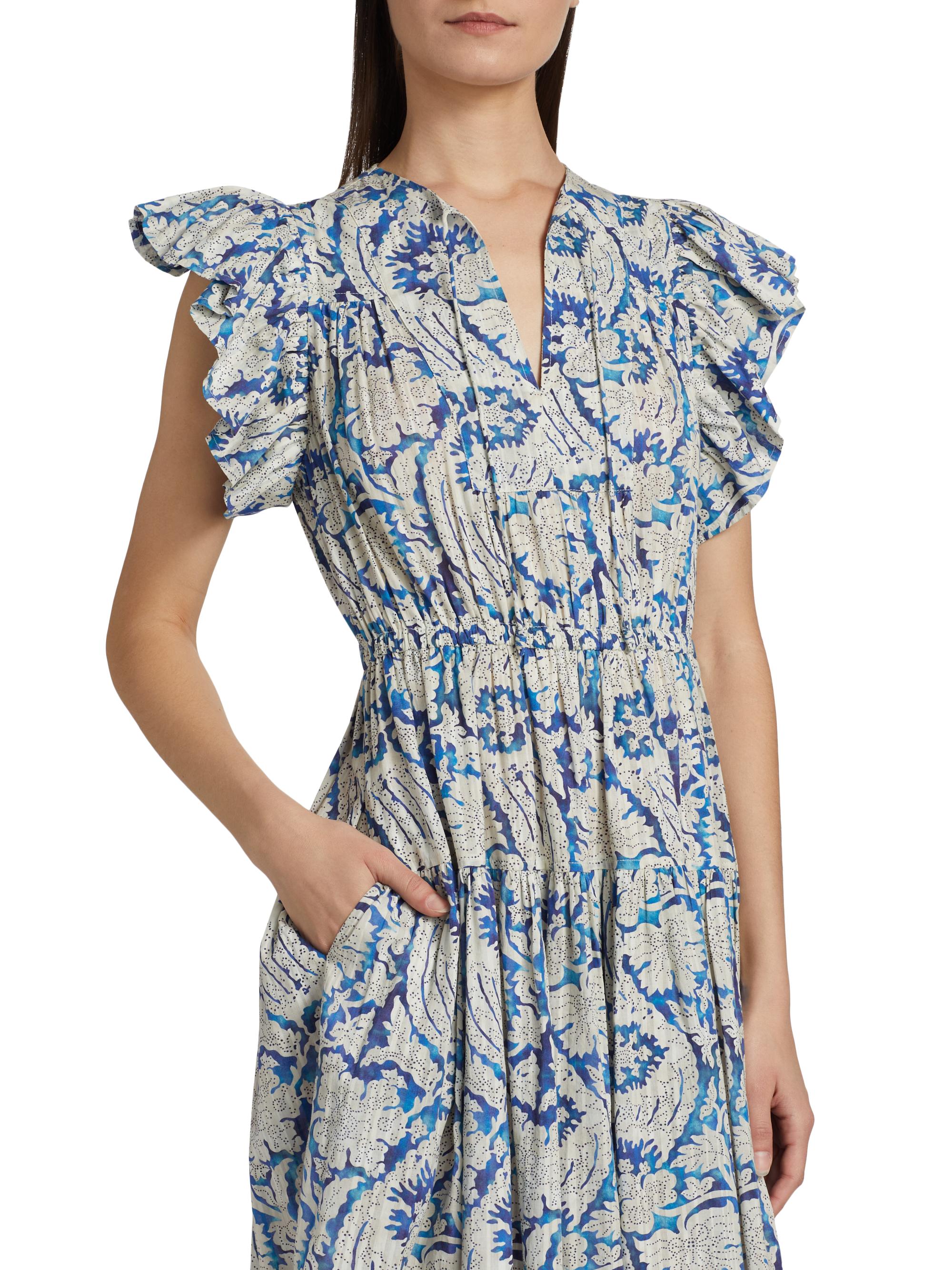 Ulla Johnson Kairi Flutter-Sleeve Midi-Dress | Saks Fifth Avenue