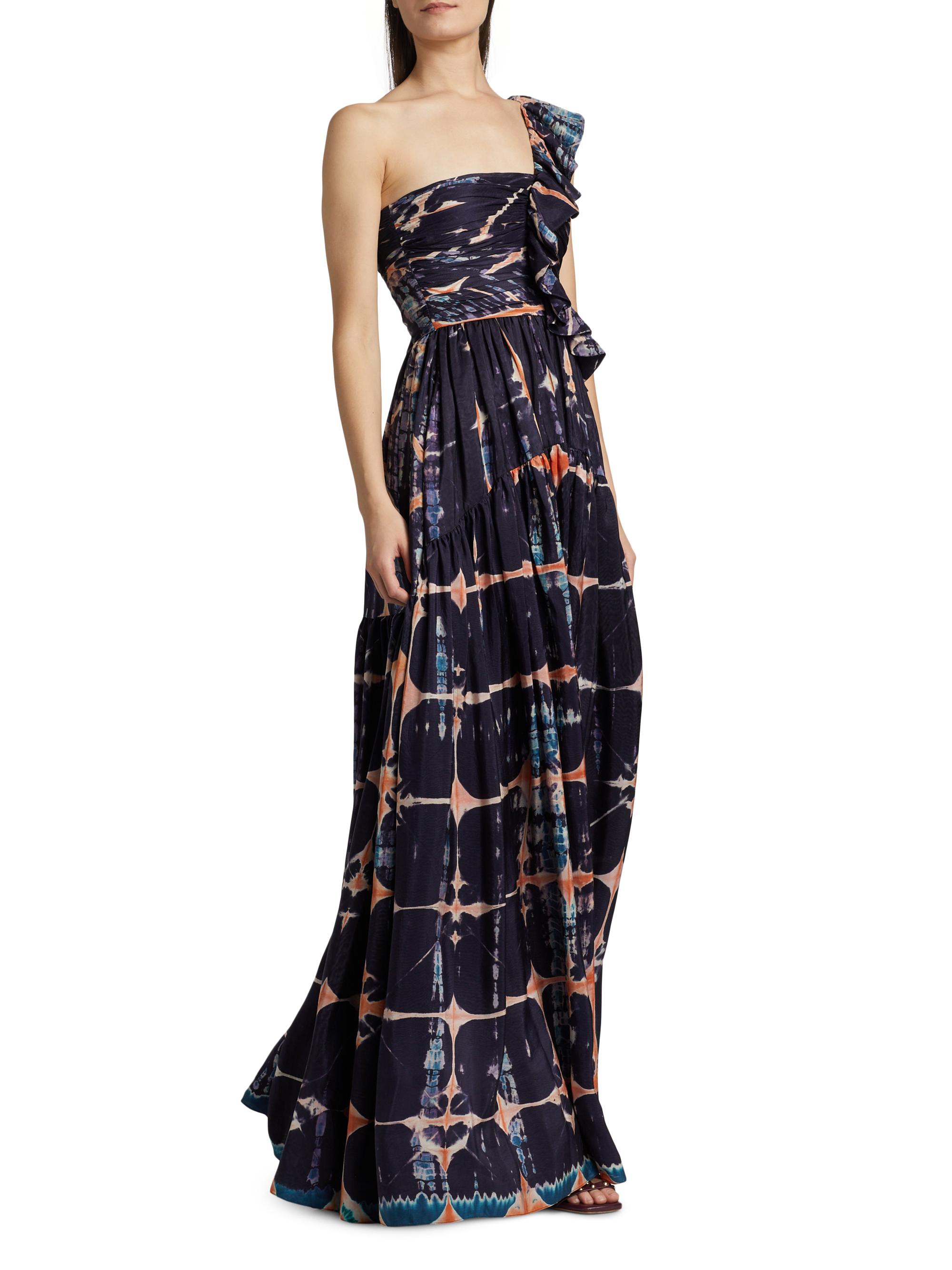 Ulla Johnson Valeria Tie-Dye Silk One-Shoulder Gown | Saks Fifth Avenue