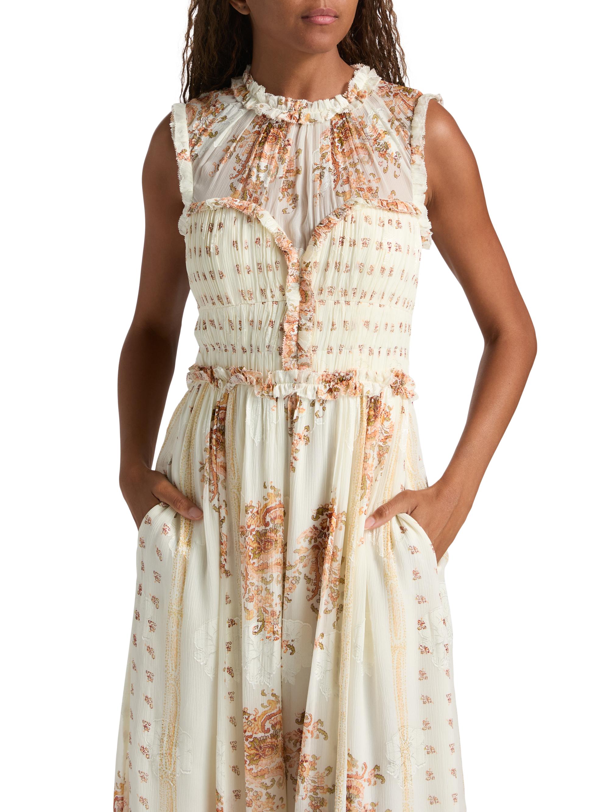 white christmas dresses Floral Chiffon Halter Midi Dress With Blouson Bodice In Red Multi