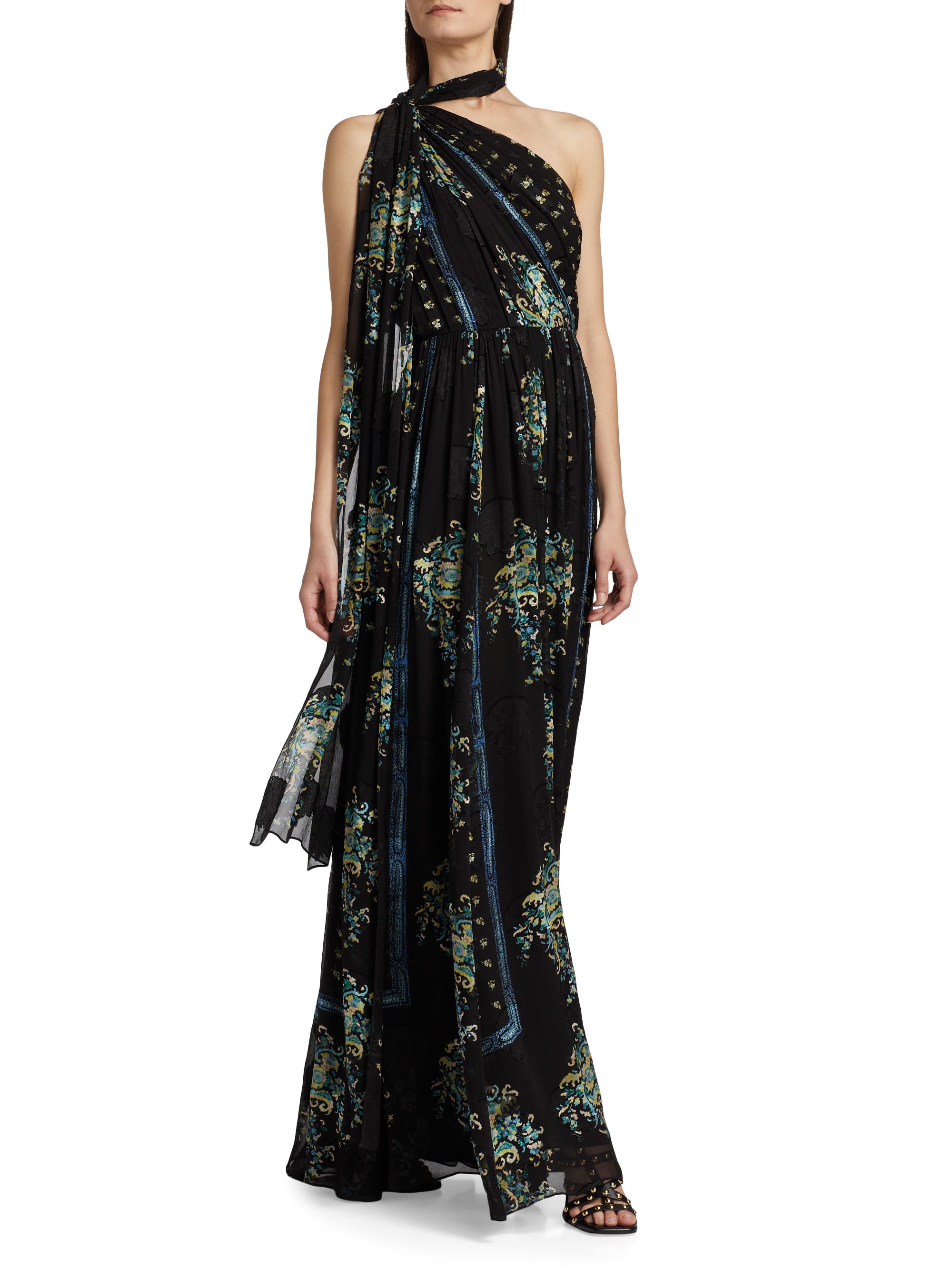 strapless open back dress Women's Black Satin One Shoulder Scarf Neck Maxi Dress | Ellen main image 1
