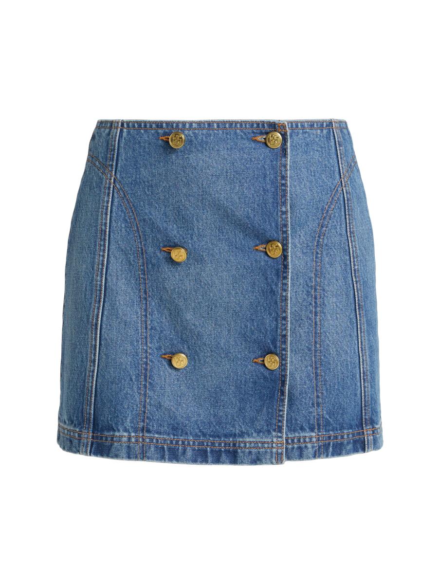 Ulla Johnson Women's Clara Denim Button-front Wrap Miniskirt In Blue