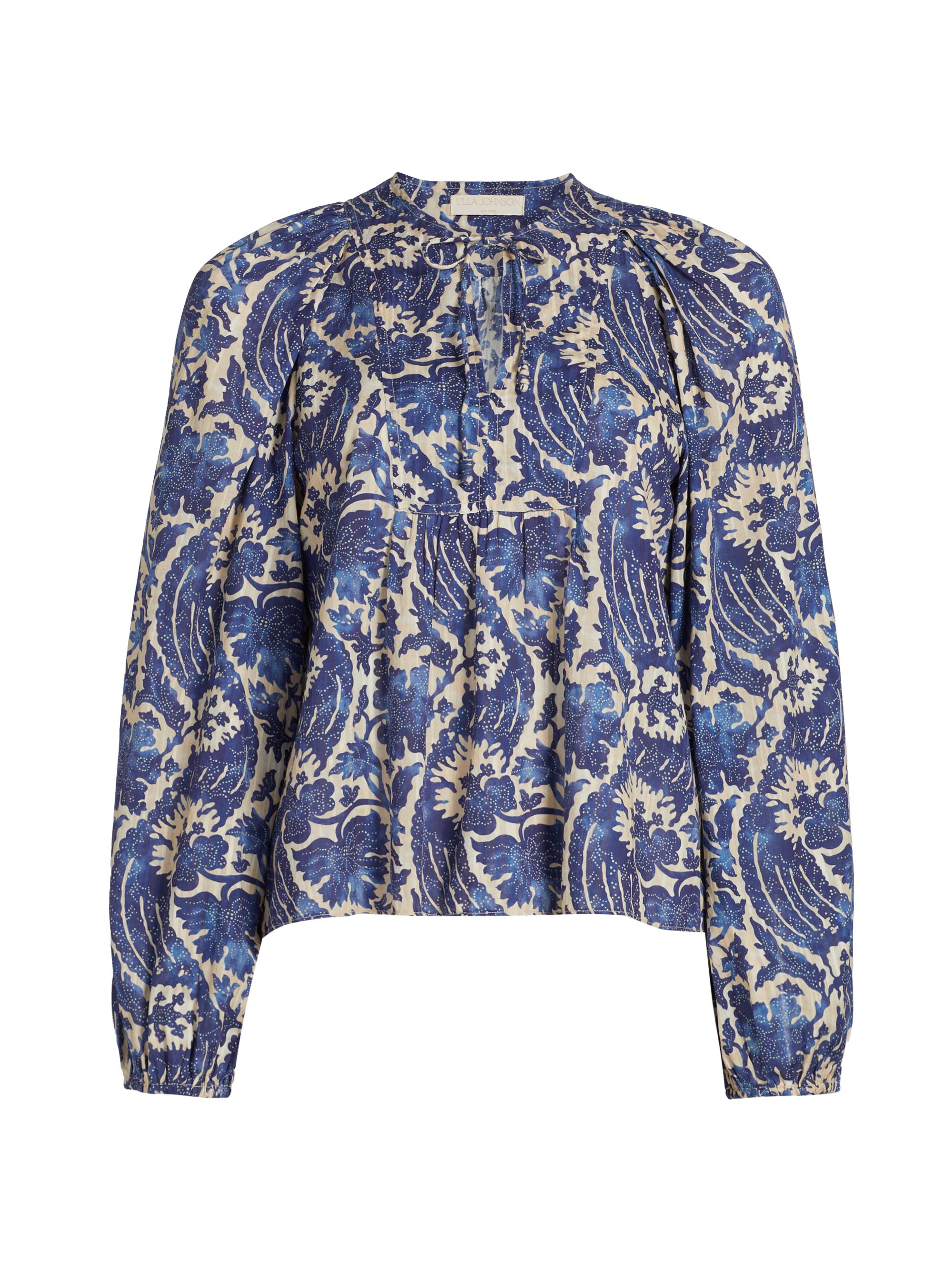 Ulla Johnson Women's Brea Floral Cotton-Blend Blouse - Ocean