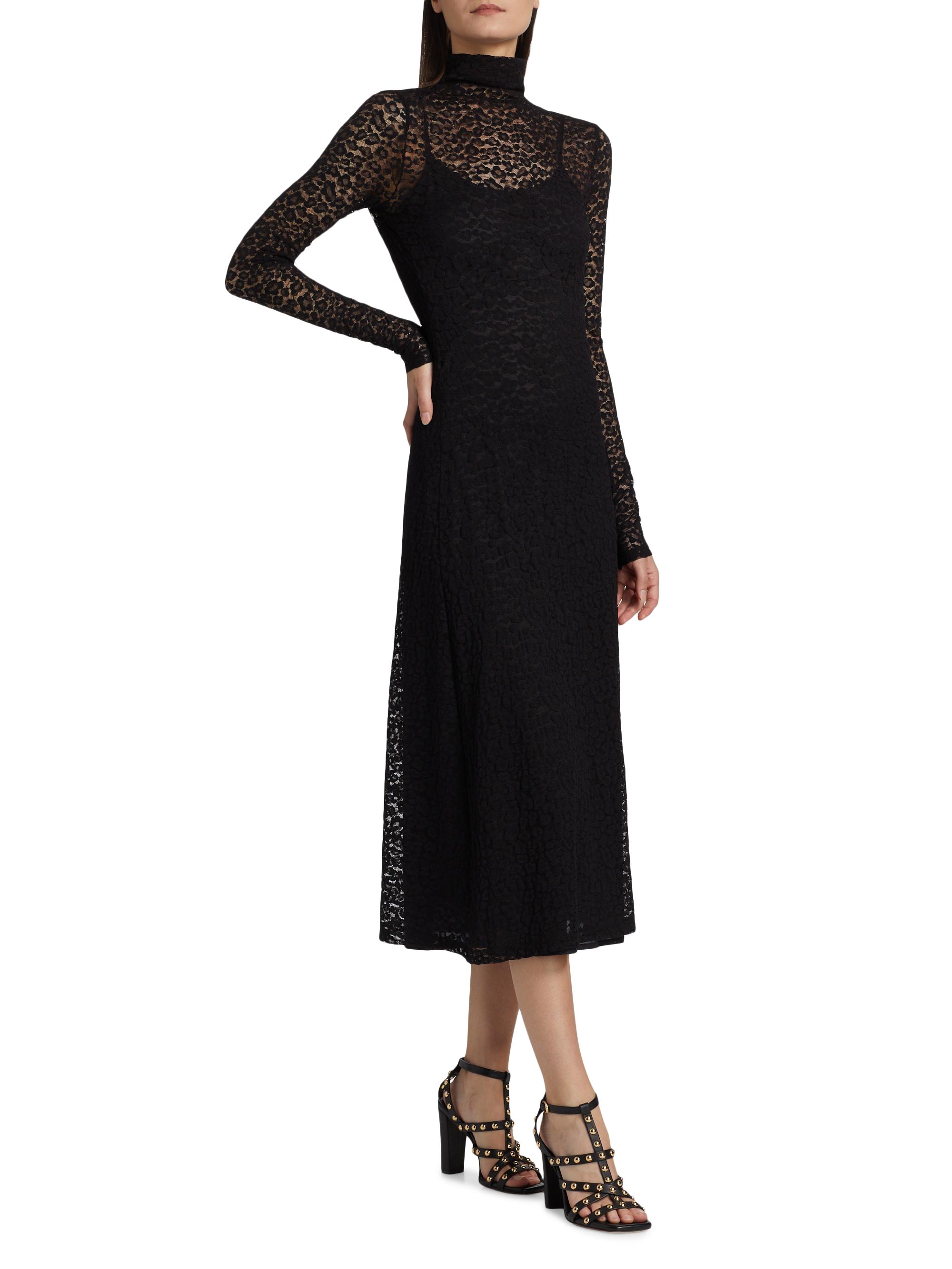 Ulla Johnson Talia Leopard Lace Turtleneck Midi Dress | Saks Fifth