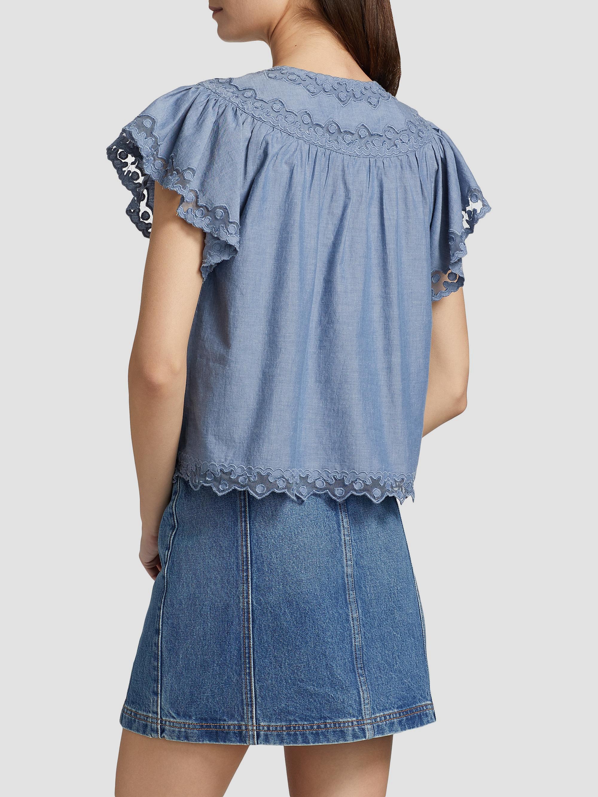 Ulla Johnson Effie Lace-Trim Cotton Flutter-Sleeve Top | Saks