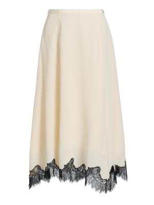 Ulla Johnson Women's Rosine Asymmetric Contrast Lace-Trimmed Silk Midi-Skirt - Creme