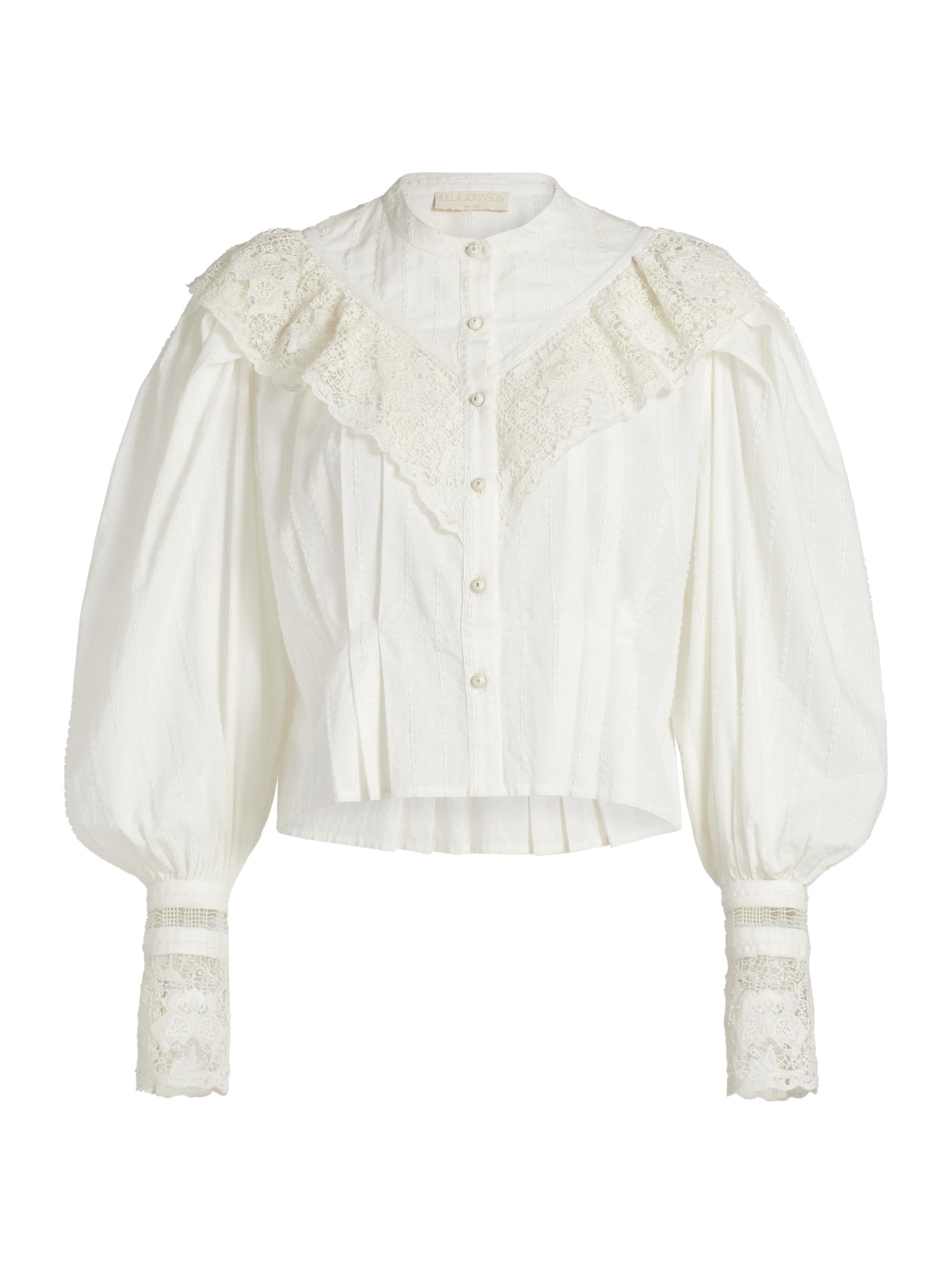 Esther Pleated Lace-Trim Cotton Blouse