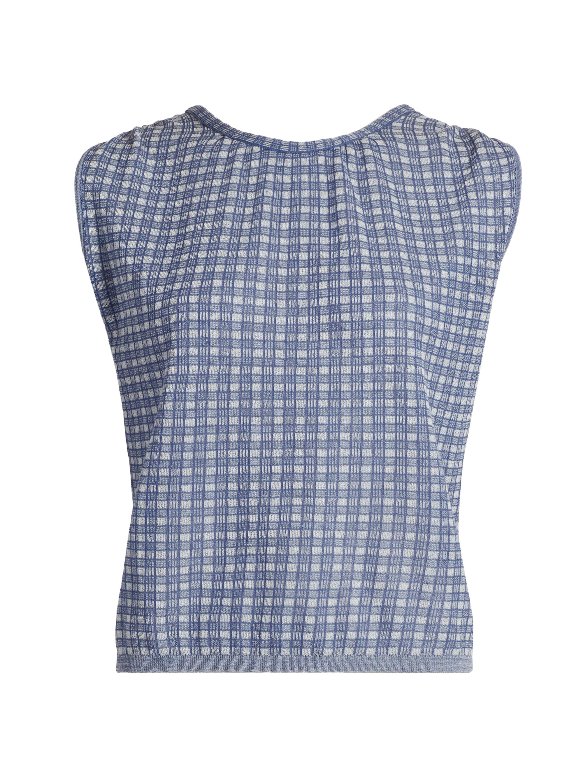 Proenza Schouler White Label Women's Bradley Plaid Sleeveless Crewneck Knit Top - Off White Denim