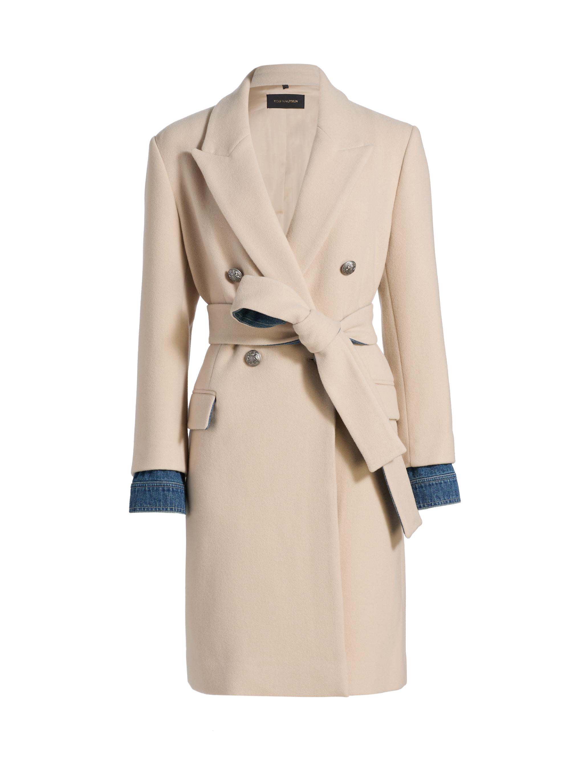 Kobi Halperin Women's Otto Denim-Cuff Double-Face Wool Coat - Oat