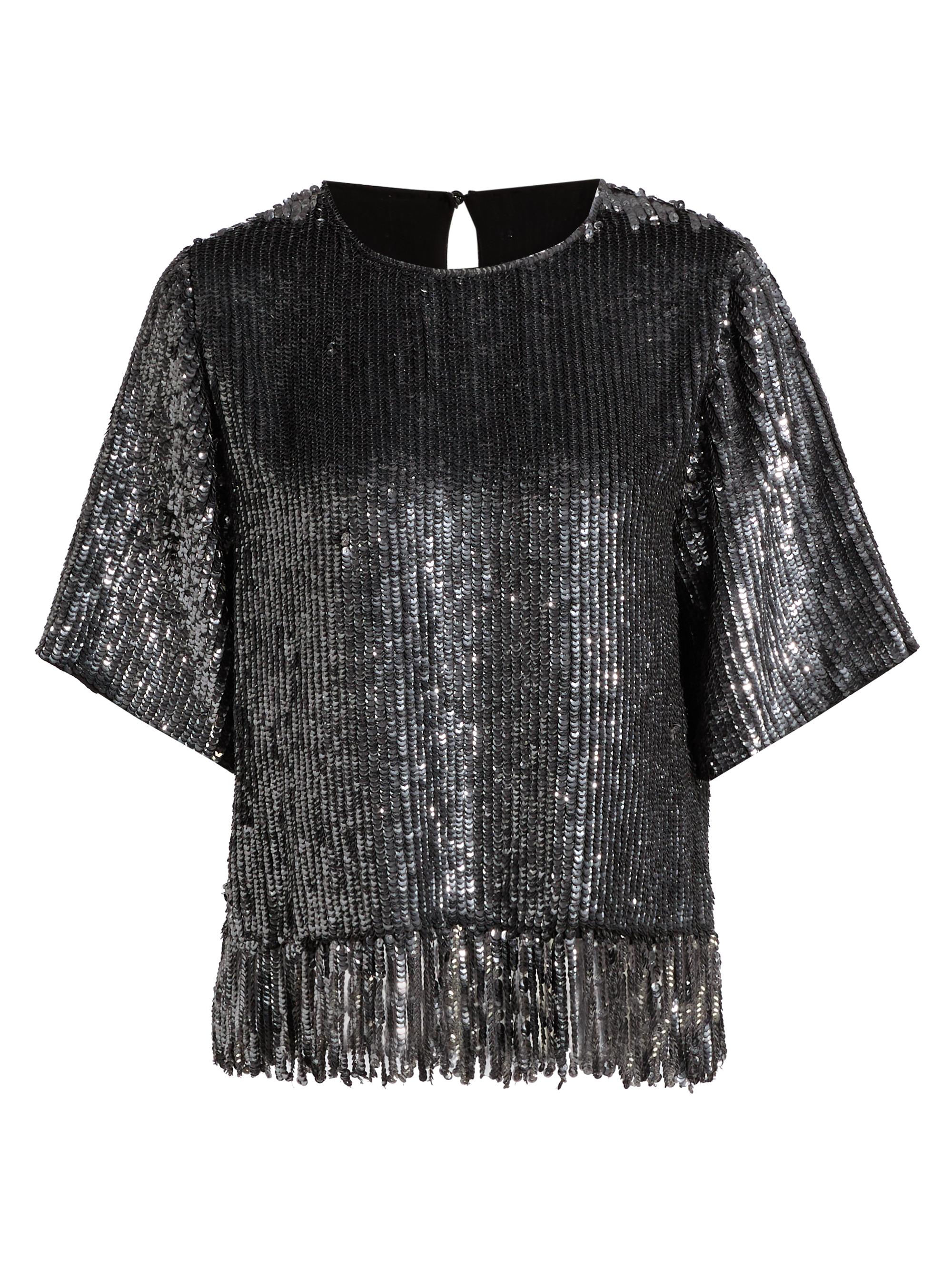 Kobi Halperin Women's Yona Sequined Fringed-Hem Blouse - Antique Silver