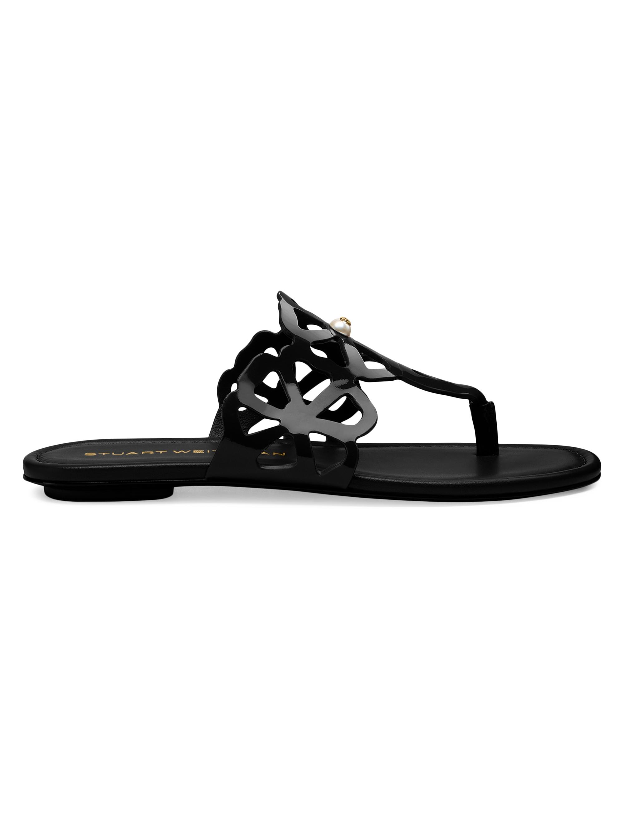 Stuart Weitzman Women's Jasmine Patent Leather T-Strap Sandals - Black