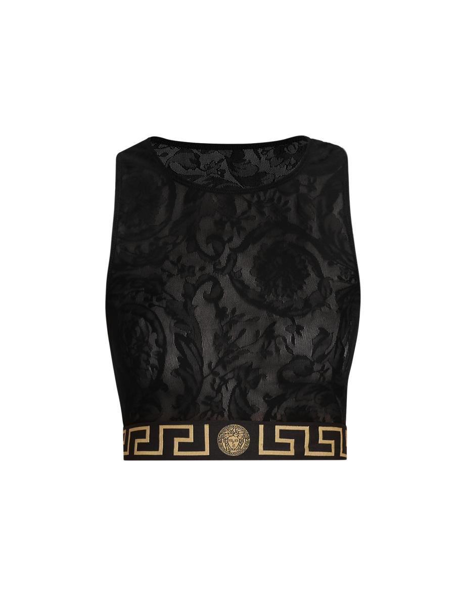 【関税＆送料込み】Versace Crop Top With Greek Border Versace Greca-border Crop Top | Black | FARFETCH