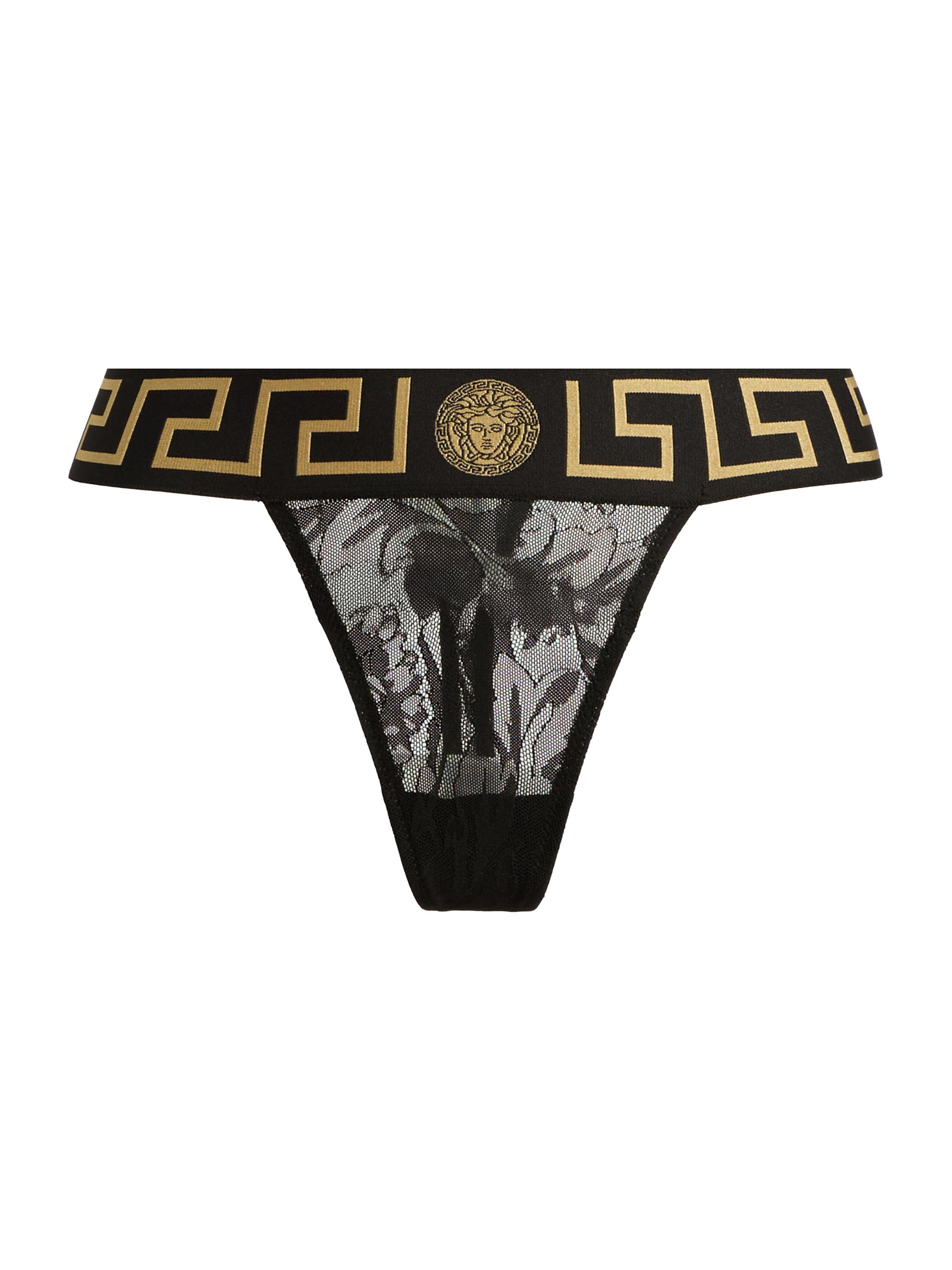 Versace Women's Perizoma Greca Jacquard Thong - Black