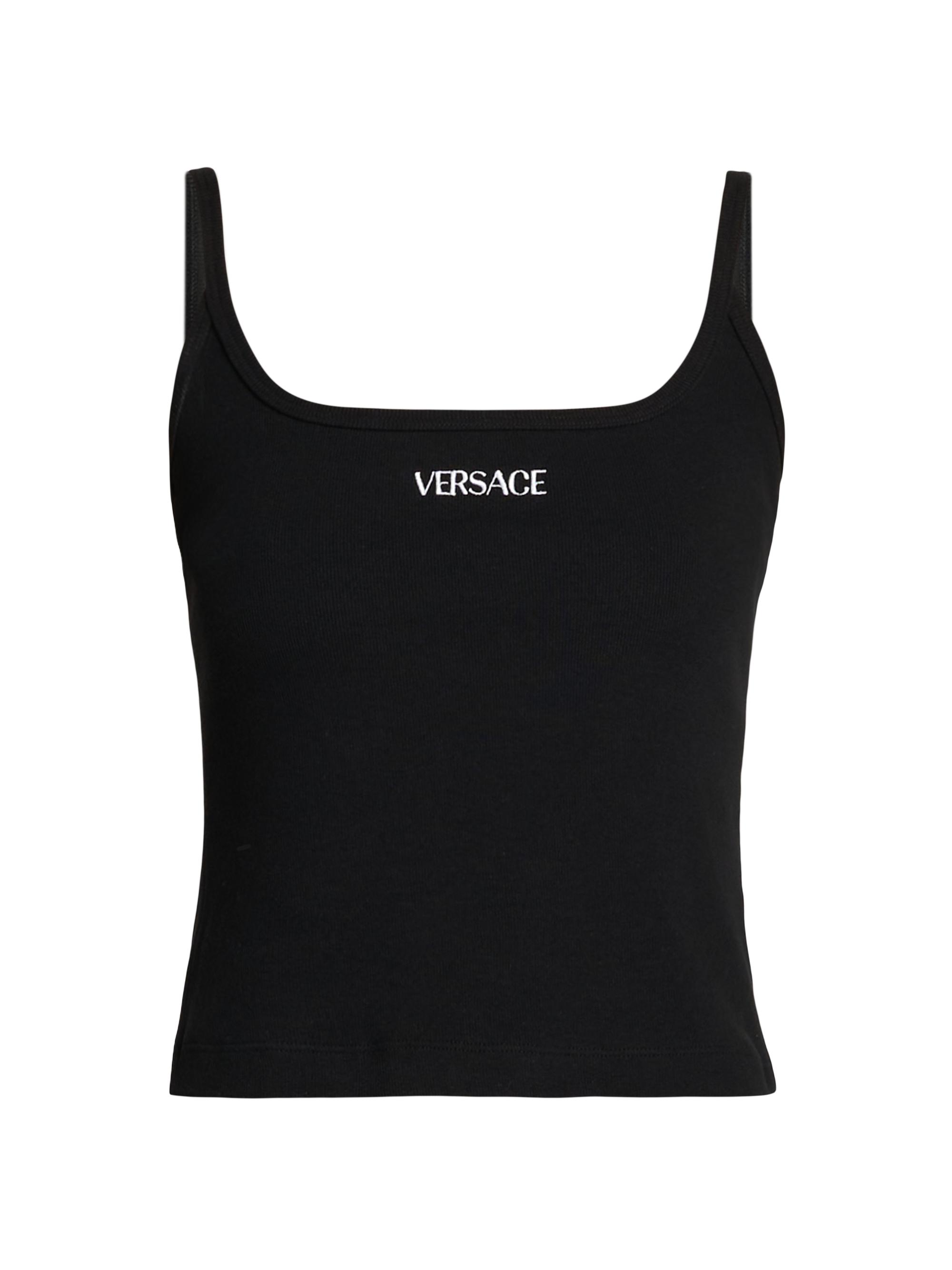 Versace Women's Rib-Knit Stretch Cotton Tank - Black