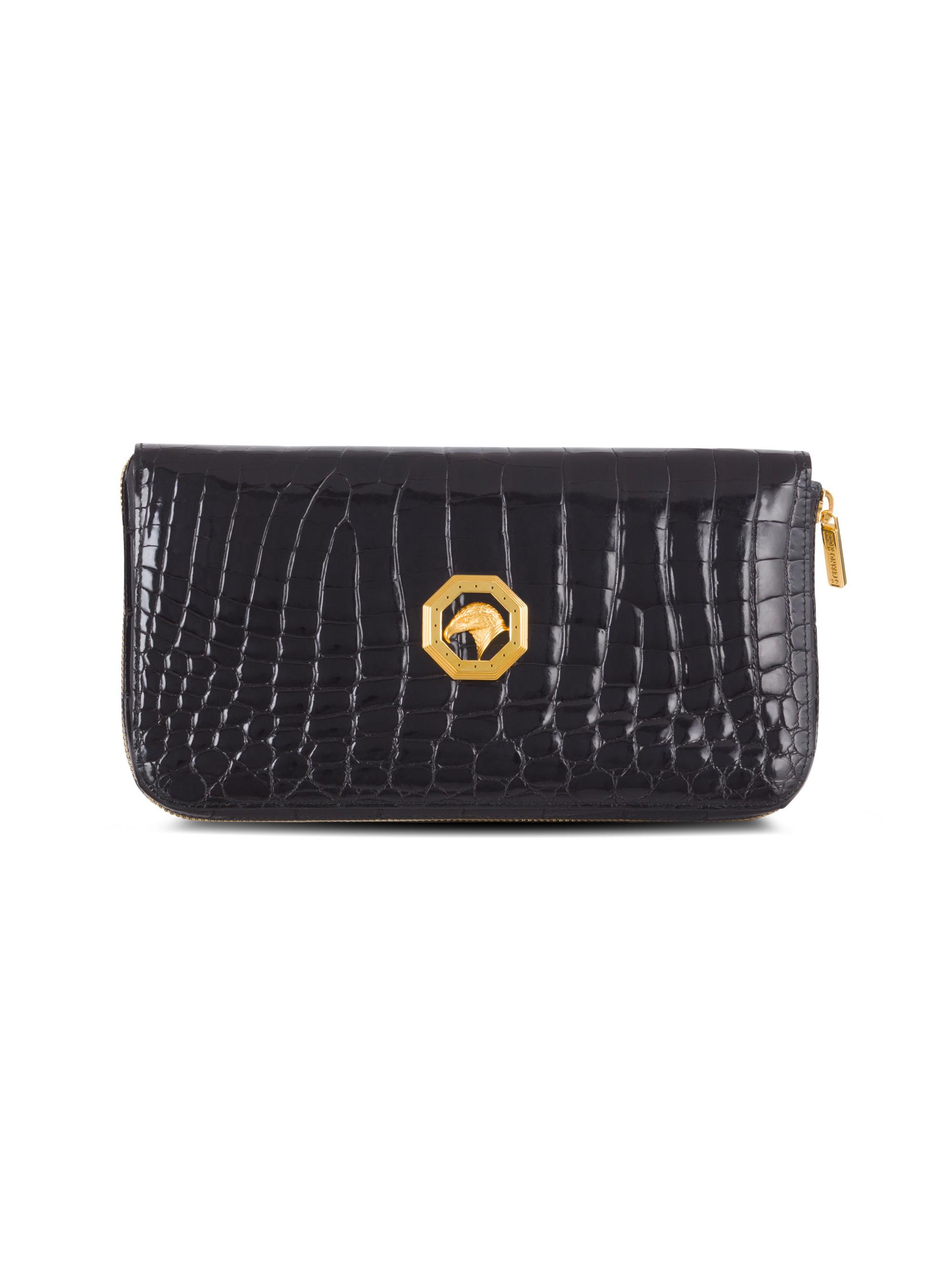 Stefano Ricci Men's Leather Clutch with Detachable Handle - Black