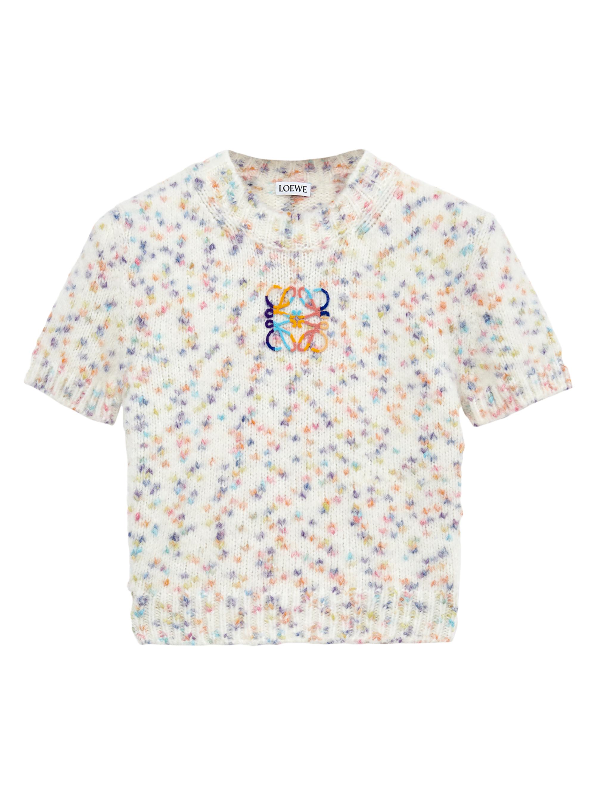 LOEWE Women's Logo Wool-Blend Short-Sleeve Sweater - White Multicolor
