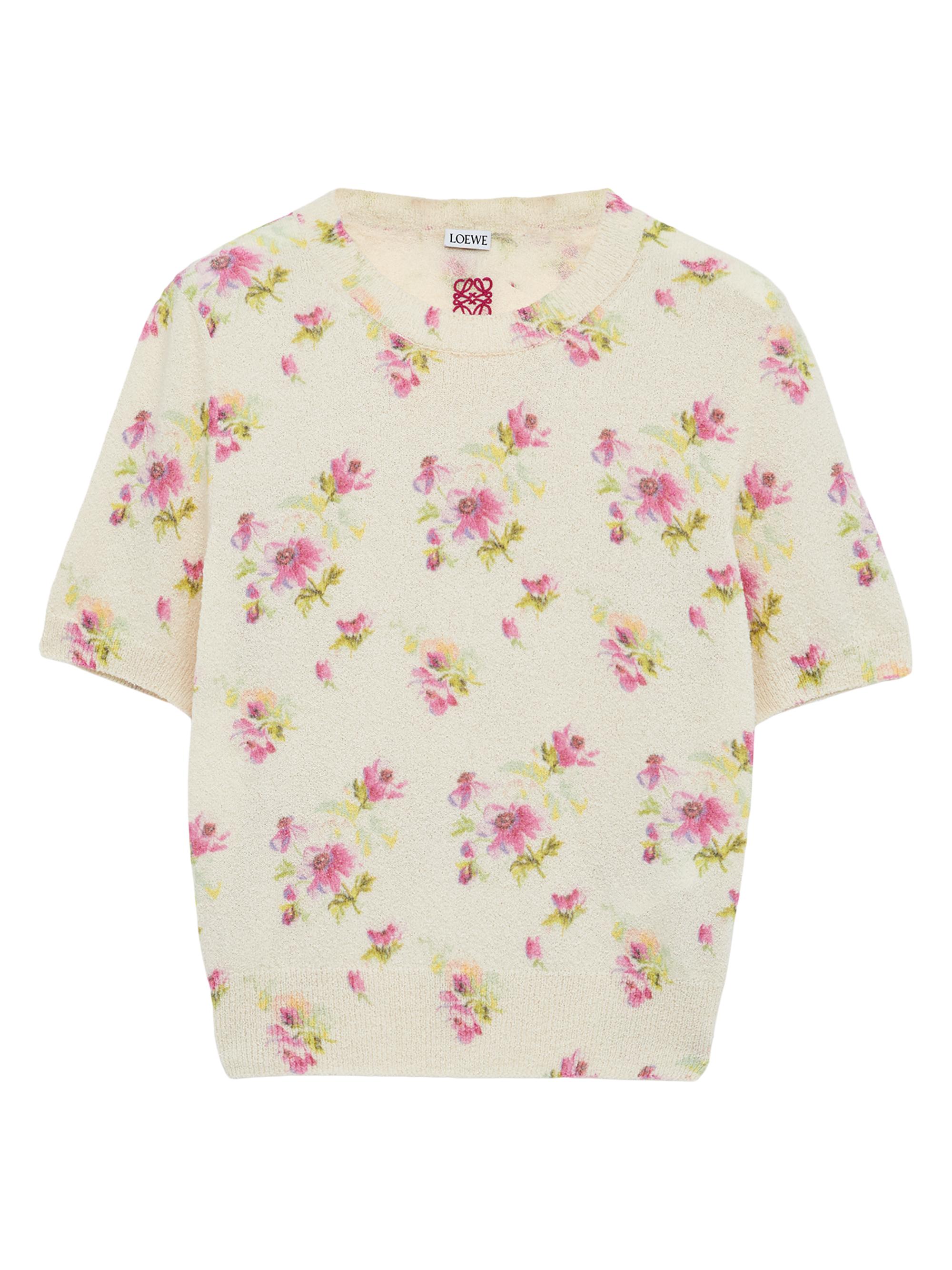 LOEWE Women's Floral Short-Sleeve Sweater - White Pink
