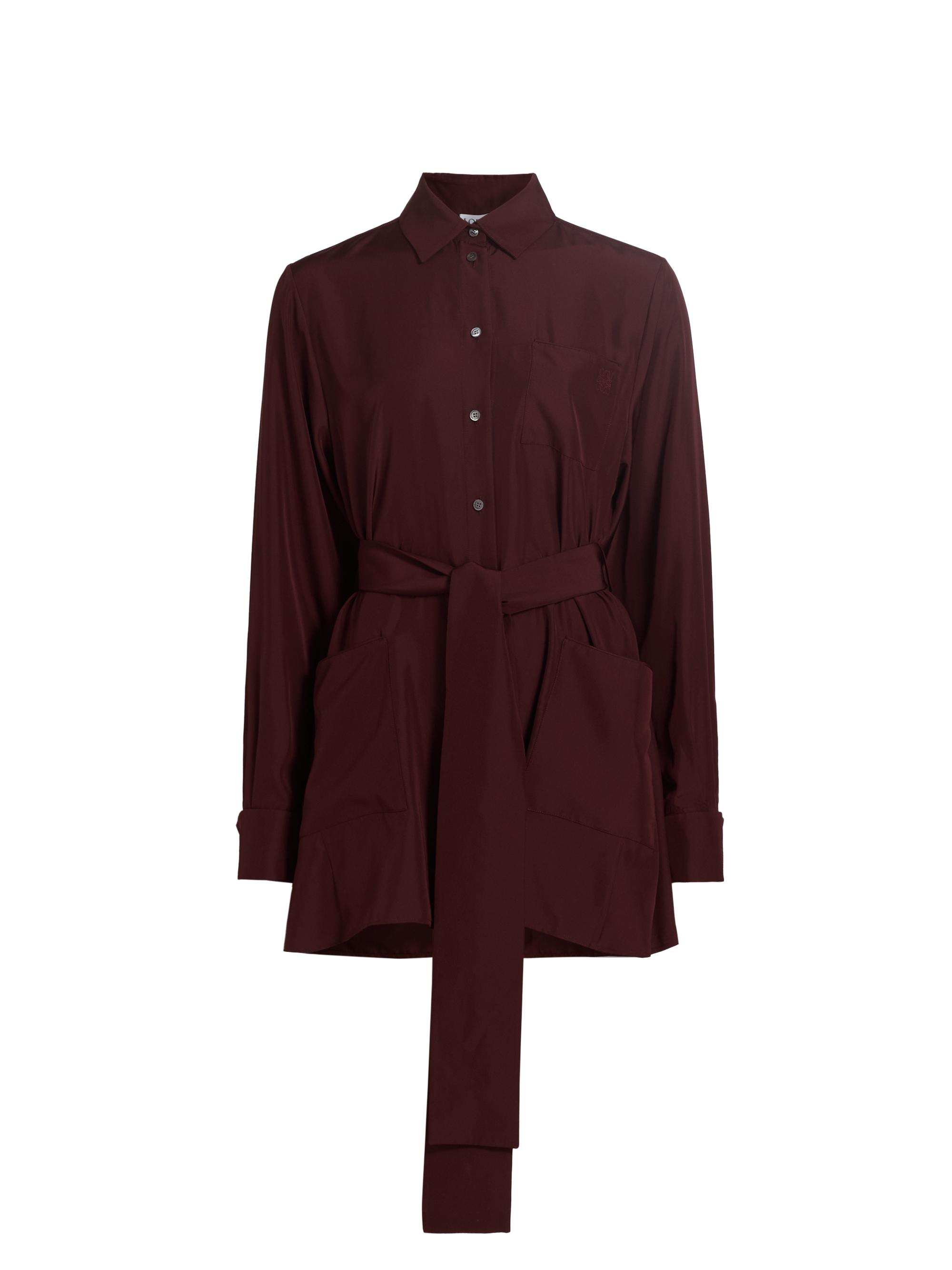 LOEWE Women's Belted Silk-Blend Blouse - Burgundy