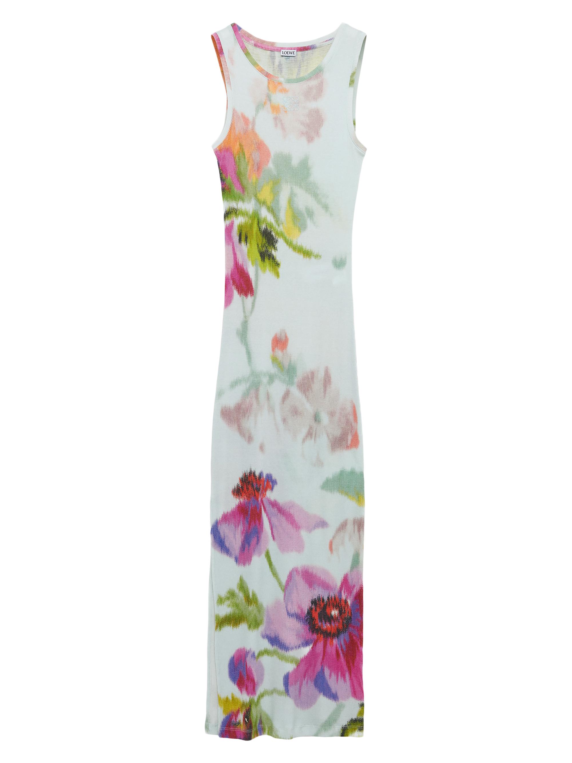 LOEWE Women's Floral Logo Embroidered Silk-Cotton Tank Maxi Dress - Light Blue Multicolor