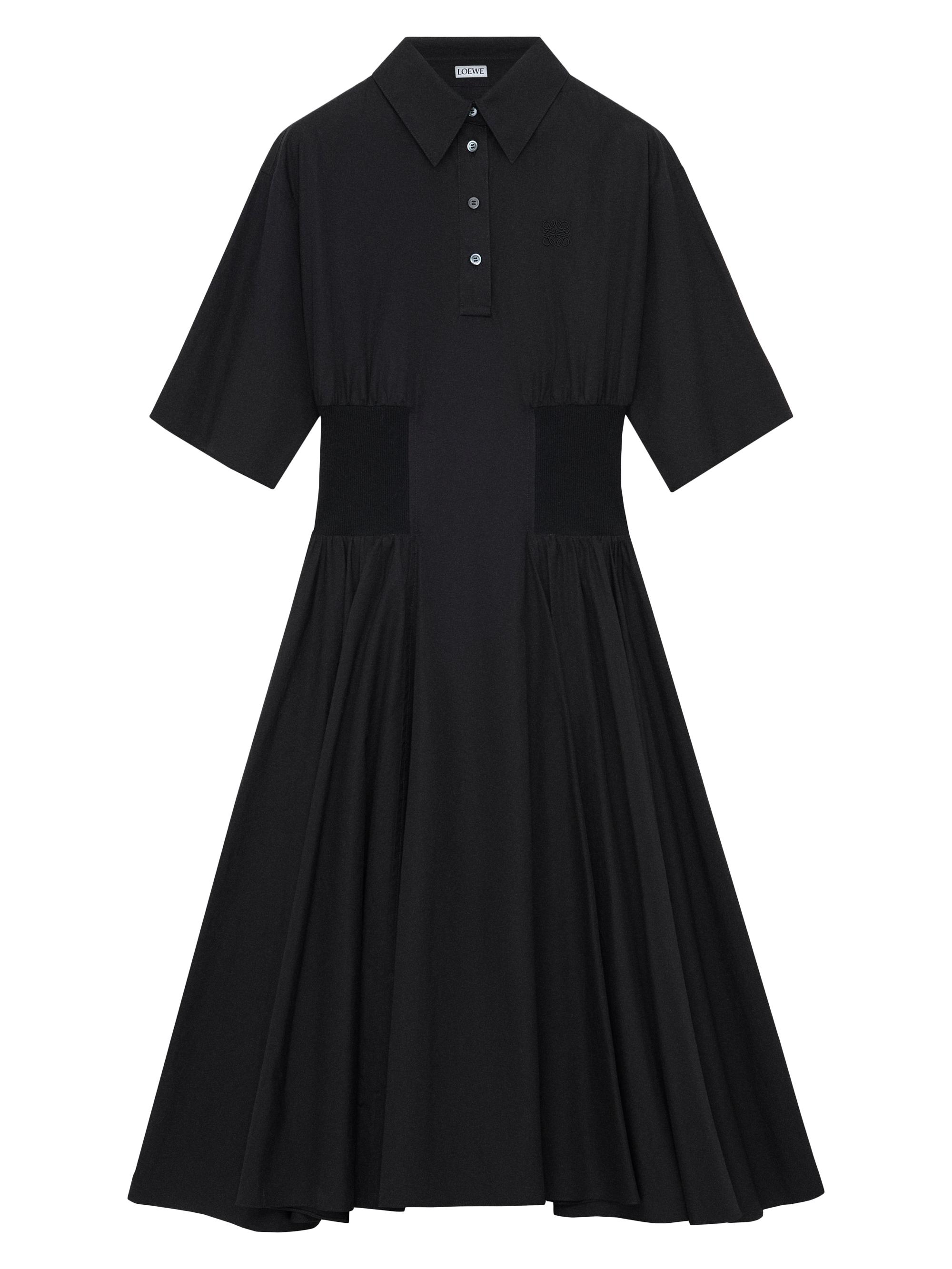LOEWE Women's Logo-Embroidered Short-Sleeve Midi-Shirtdress - Black