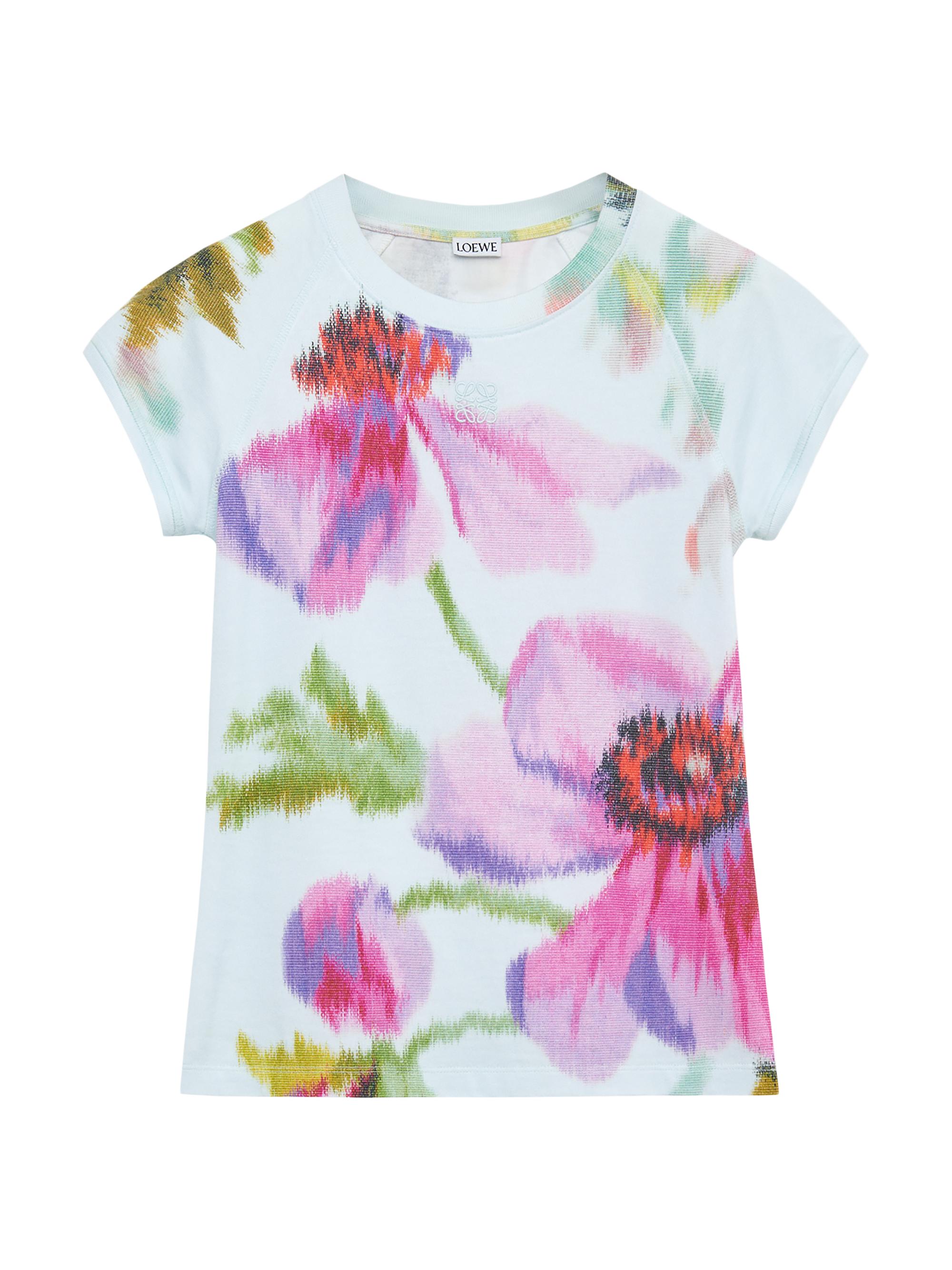 LOEWE Women's Floral Cotton-Blend T-Shirt - Light Blue Multicolor