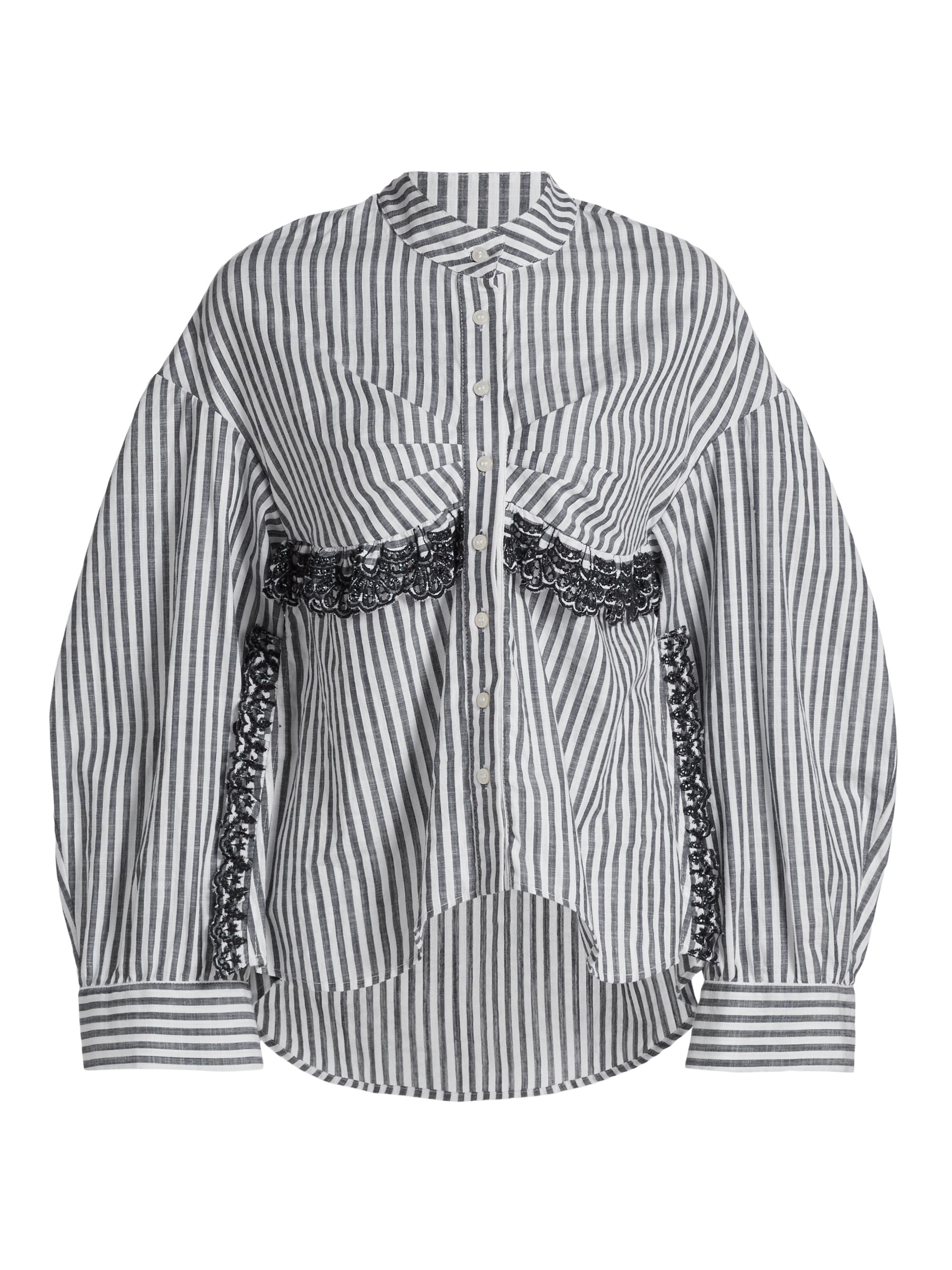 Kika Vargas Women's Momoyo Lace-Trim Striped Cotton Shirt - Navy