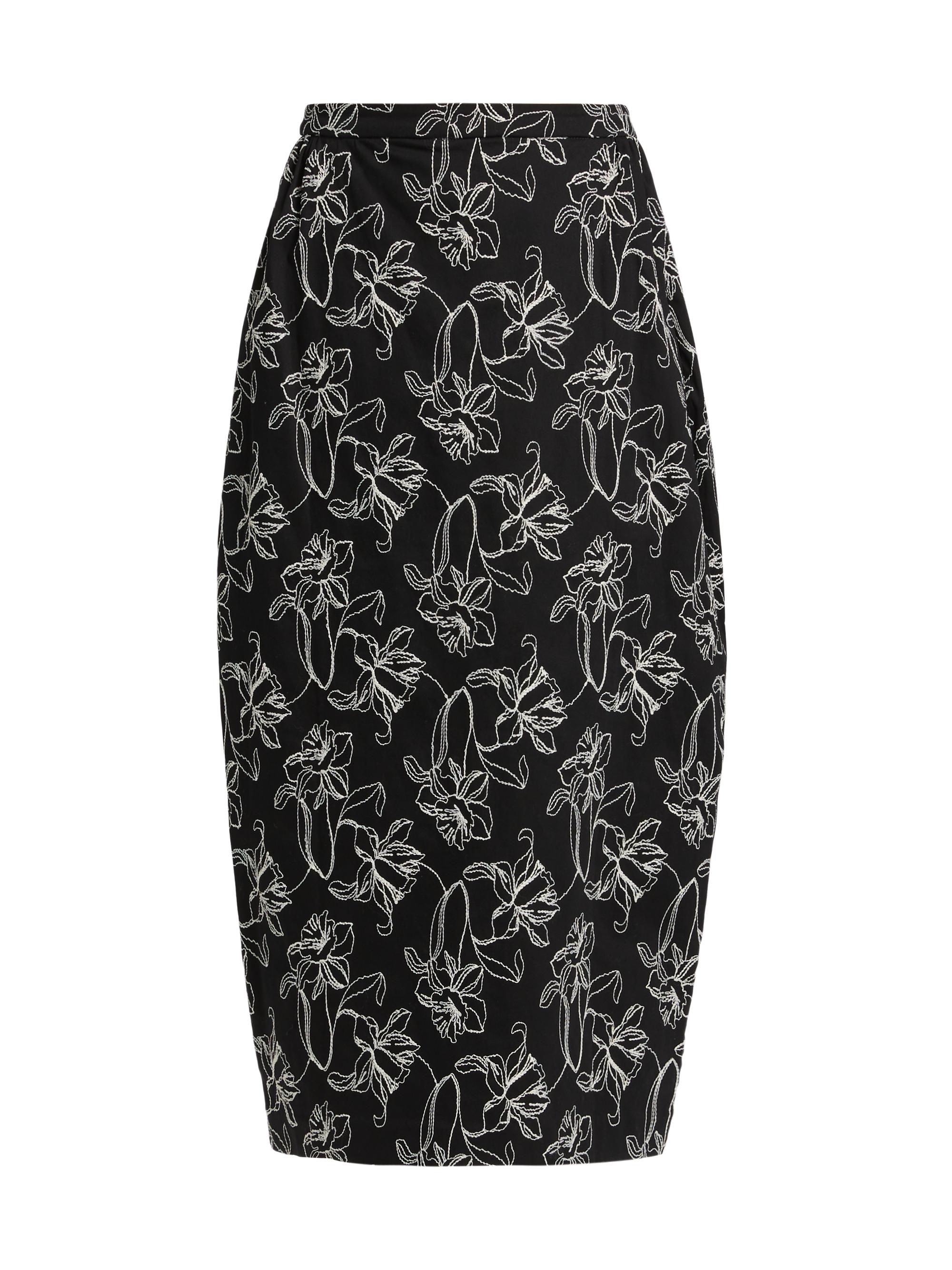 Kika Vargas Women's Toshiko Floral-Embroidered Cotton Midi-Skirt - Black