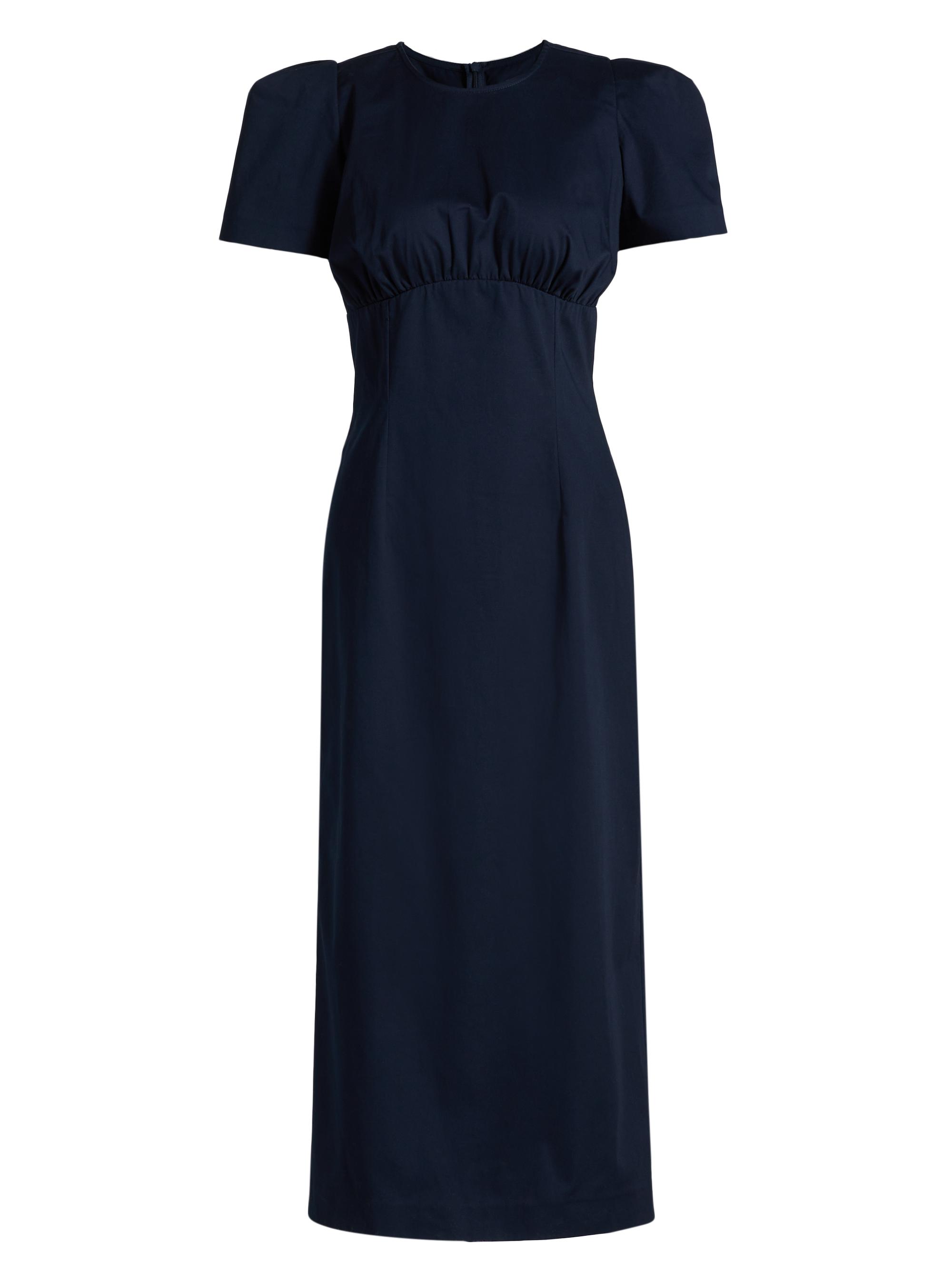 Kika Vargas Women's Sygne Ruched Stretch-Cotton Crewneck Midi-Dress - Navy