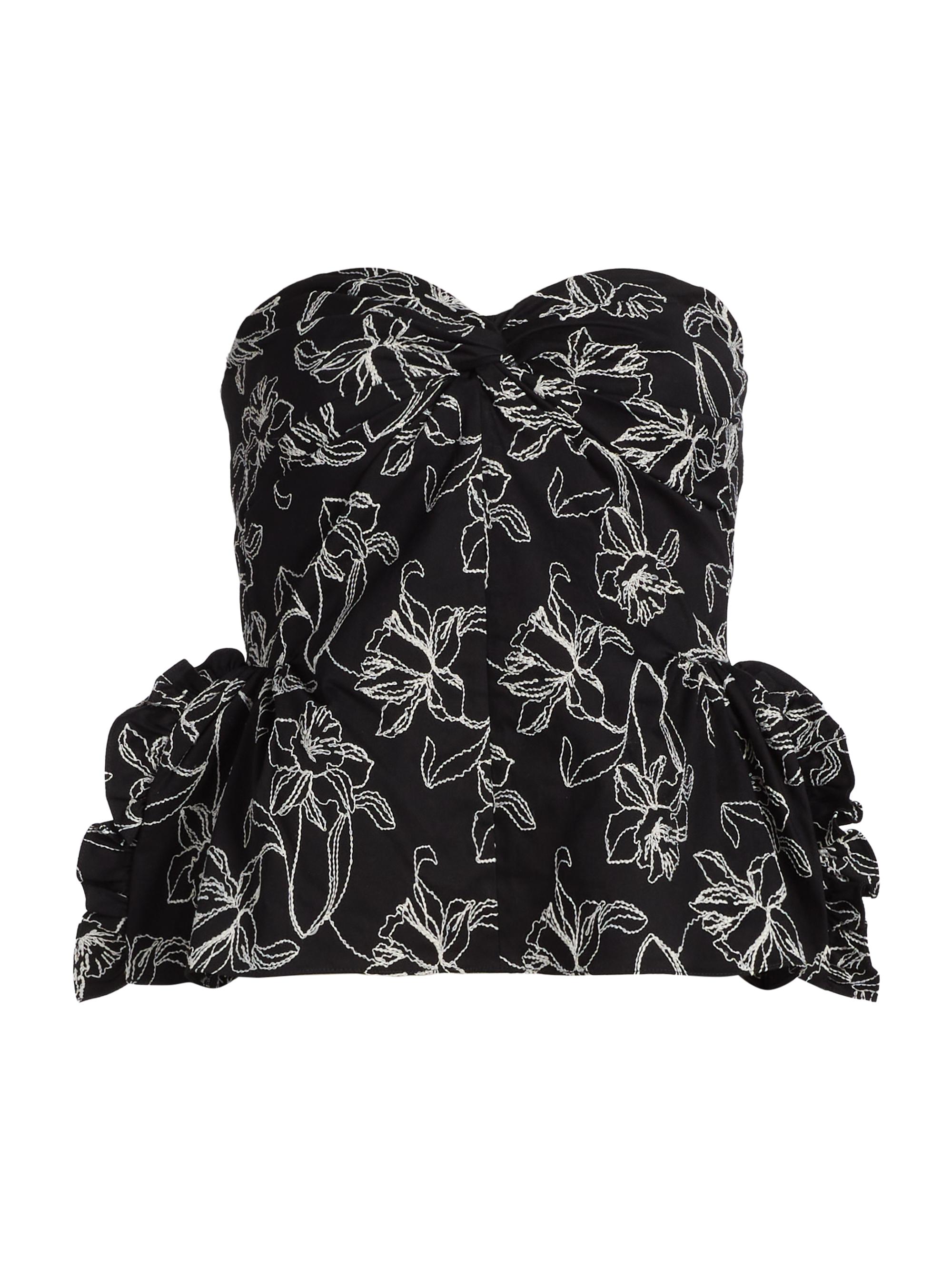 Kika Vargas Women's Tasha Floral-Embroidered Cotton Bustier Top - Black