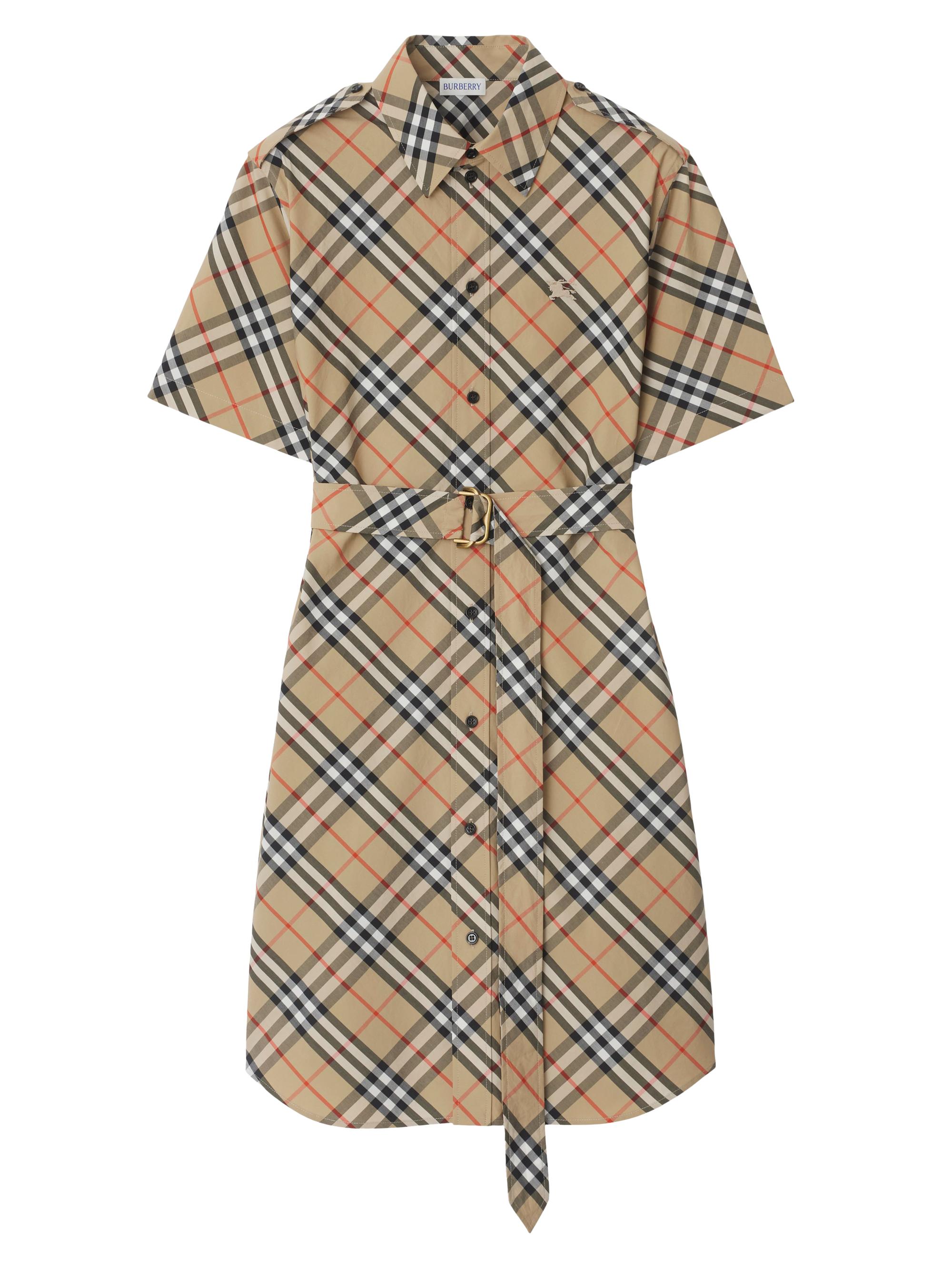 Burberry Women's Poplin Check Belted Shirtdress - Sand Ip Check