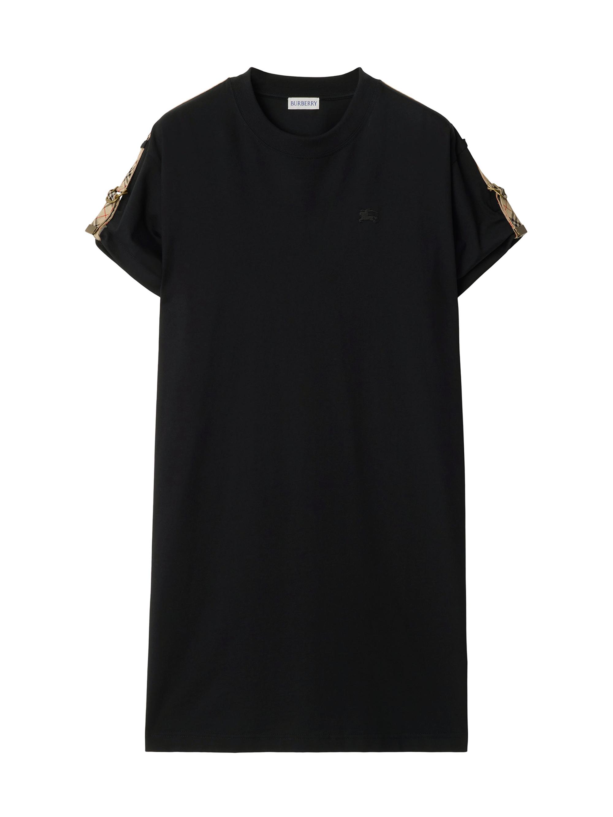 Burberry Women's Check Trim Cotton T-Shirt Minidress - Black