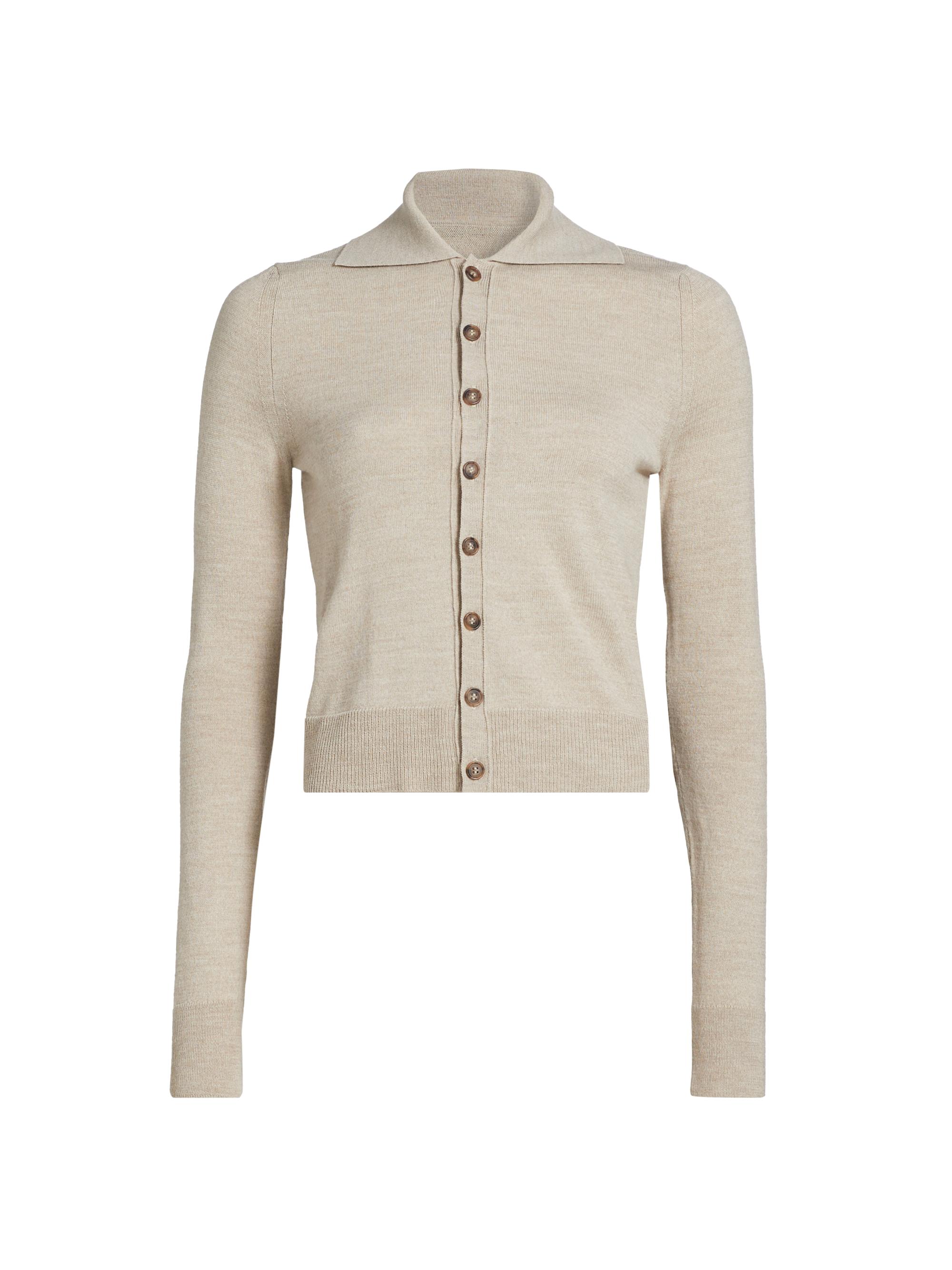 MM6 Maison Margiela Women's Fitted Virgin Wool-Blend Cardigan - Beige Melange