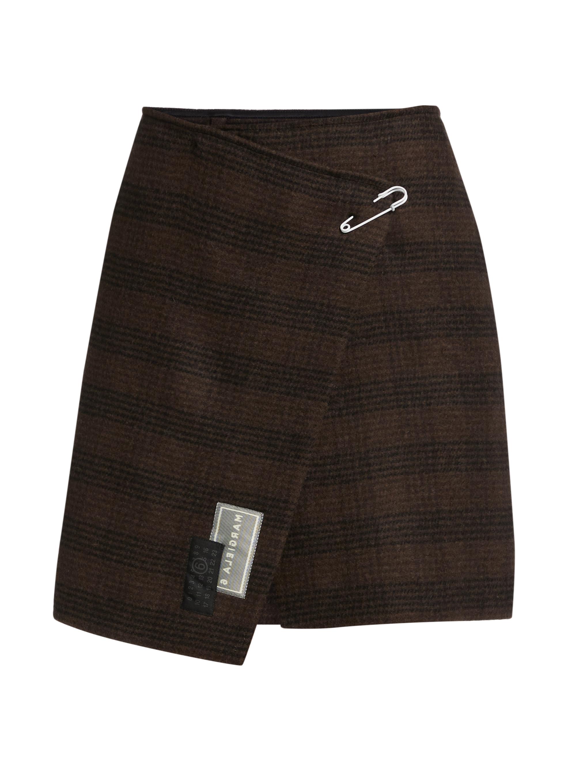MM6 Maison Margiela Women's Check Wool-Blend Wrap Miniskirt - Brown Black