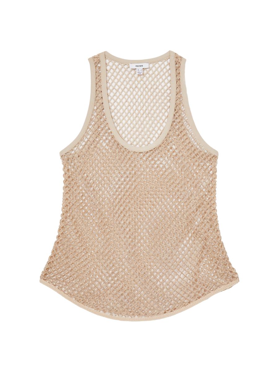 L'Appartement　Mesh Knit Vintage Hollowed Out Mesh Knit Sweater Round Neck Hole-Knit