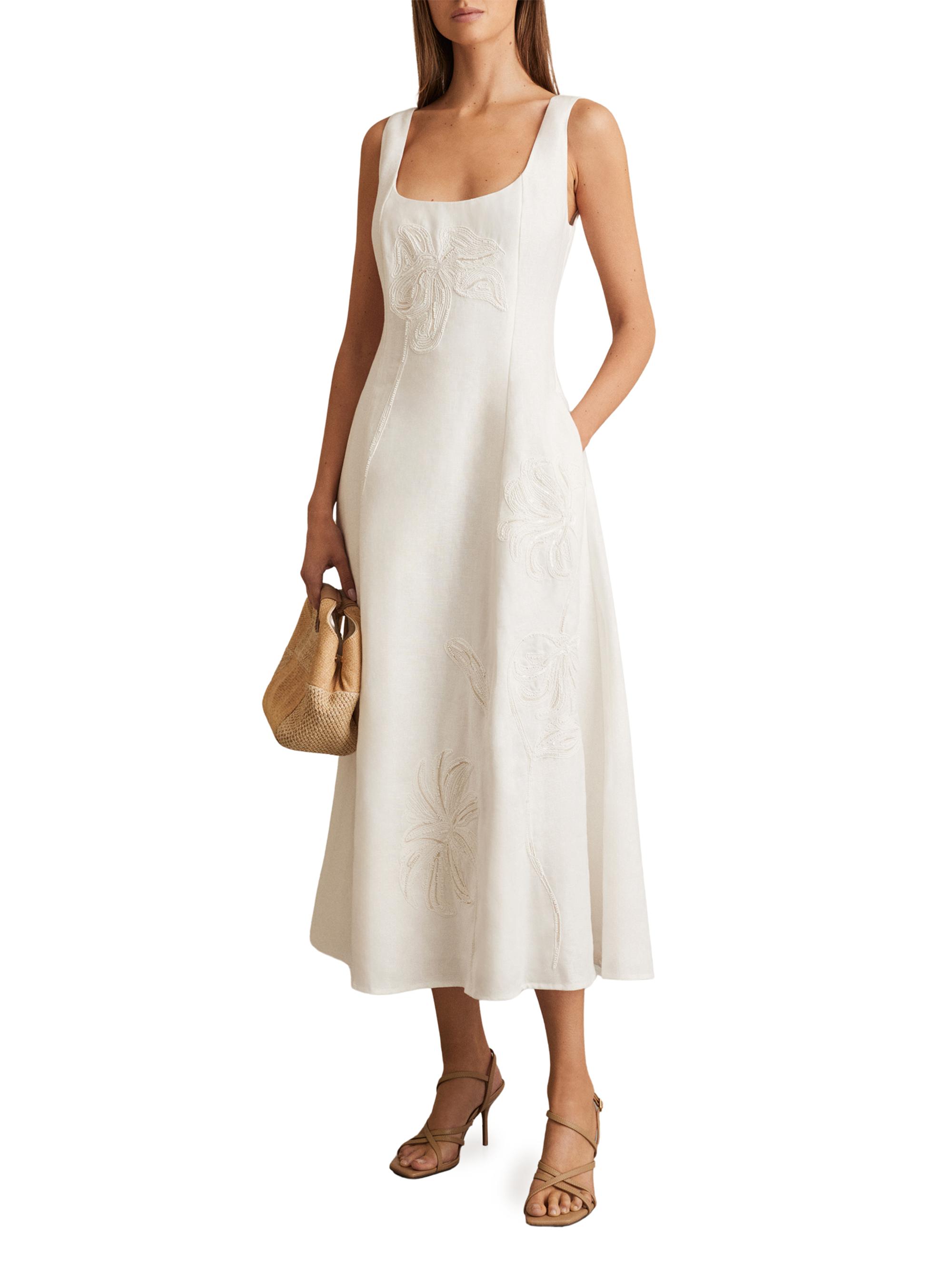 Reiss Elise Embellished Floral-Embroidered Linen A-Line Midi-Dress | Saks  Fifth Avenue