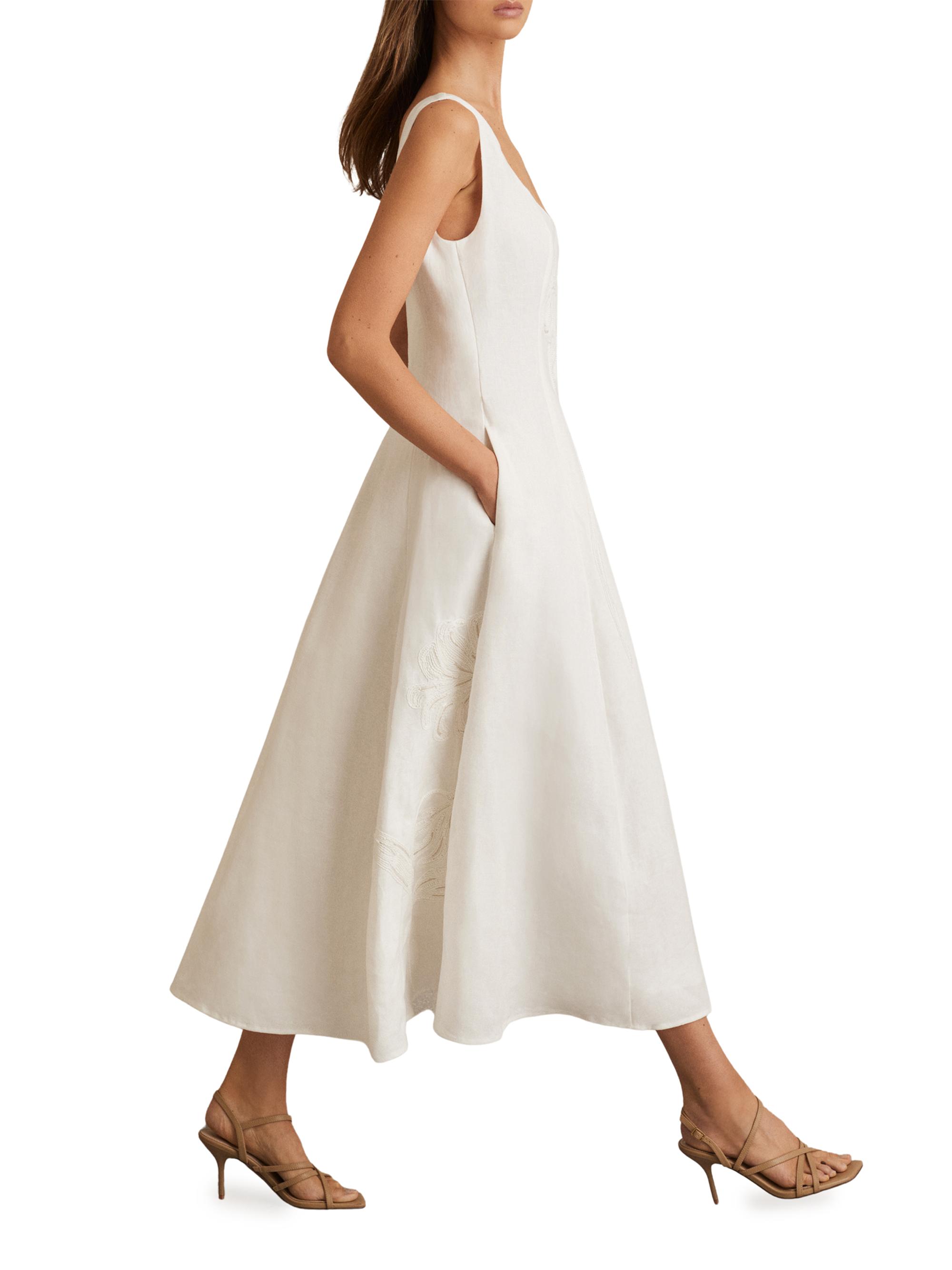 Reiss Elise Embellished Floral-Embroidered Linen A-Line Midi-Dress | Saks  Fifth Avenue